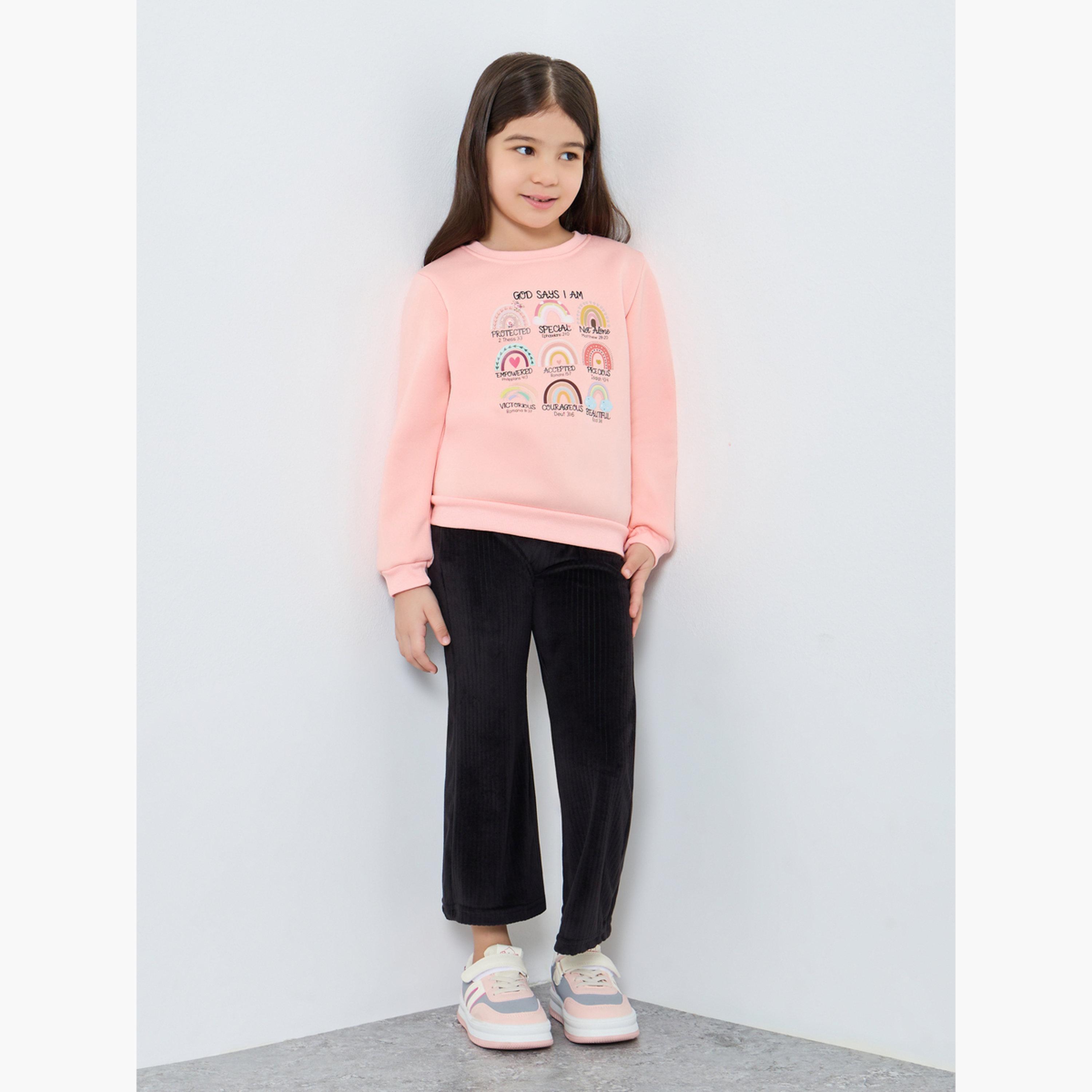 ستايلي - سويت شيرت مطبوع عليه رسومات للبنات لون وردي-girls-clothing-sweatshirts-image-2