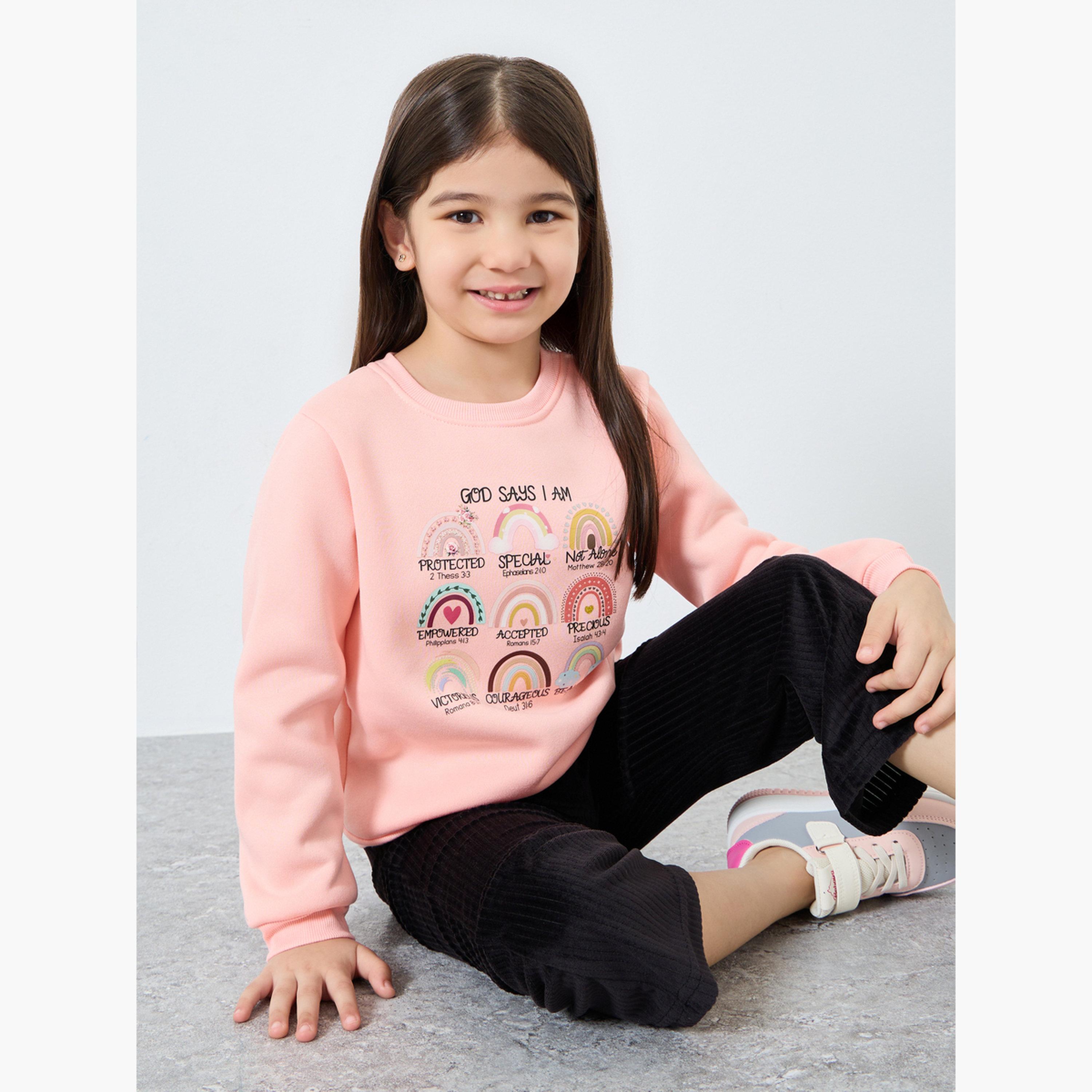 ستايلي - سويت شيرت مطبوع عليه رسومات للبنات لون وردي-girls-clothing-winterwear-sweatshirts-image-3