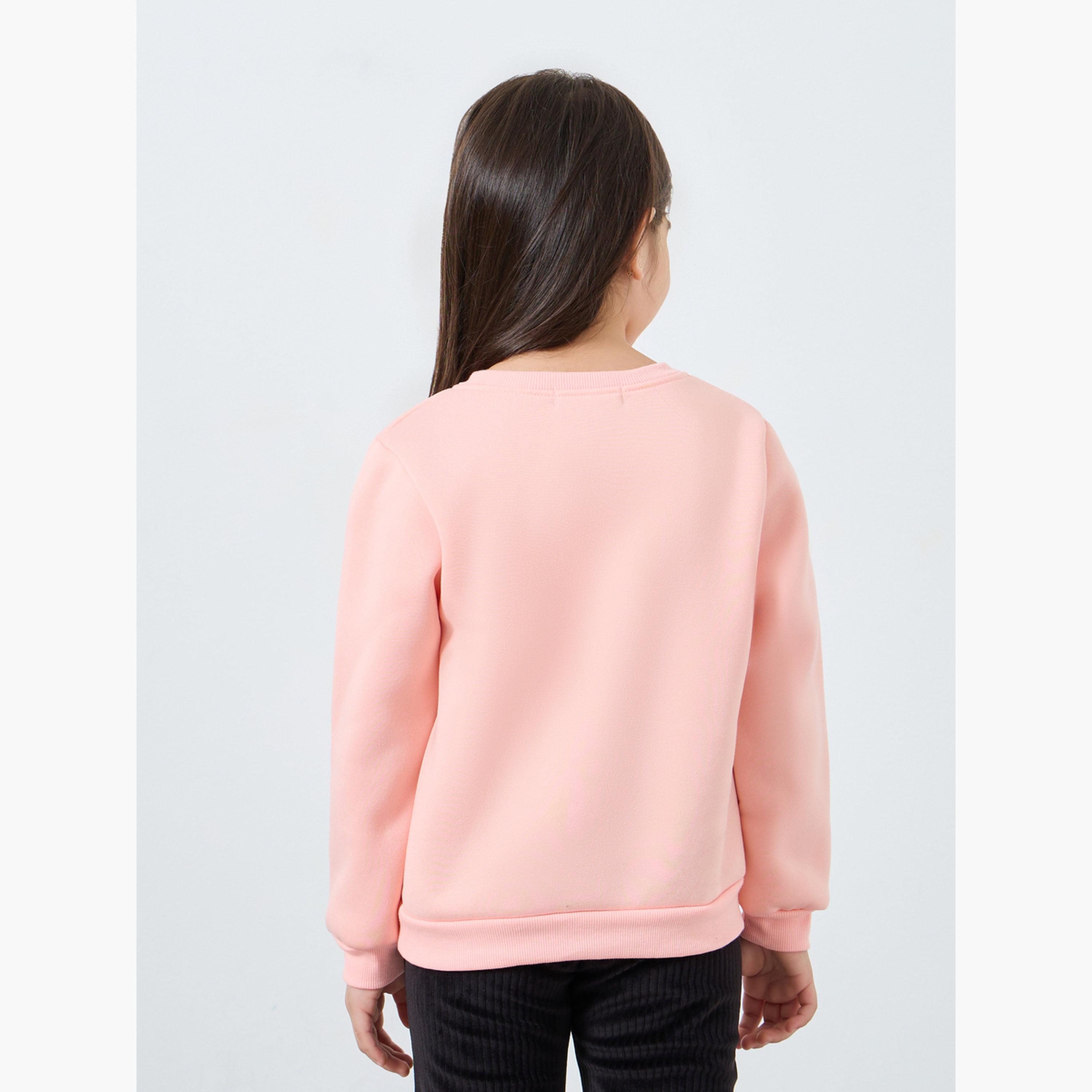 ستايلي - سويت شيرت مطبوع عليه رسومات للبنات لون وردي-girls-clothing-winterwear-sweatshirts-image-5