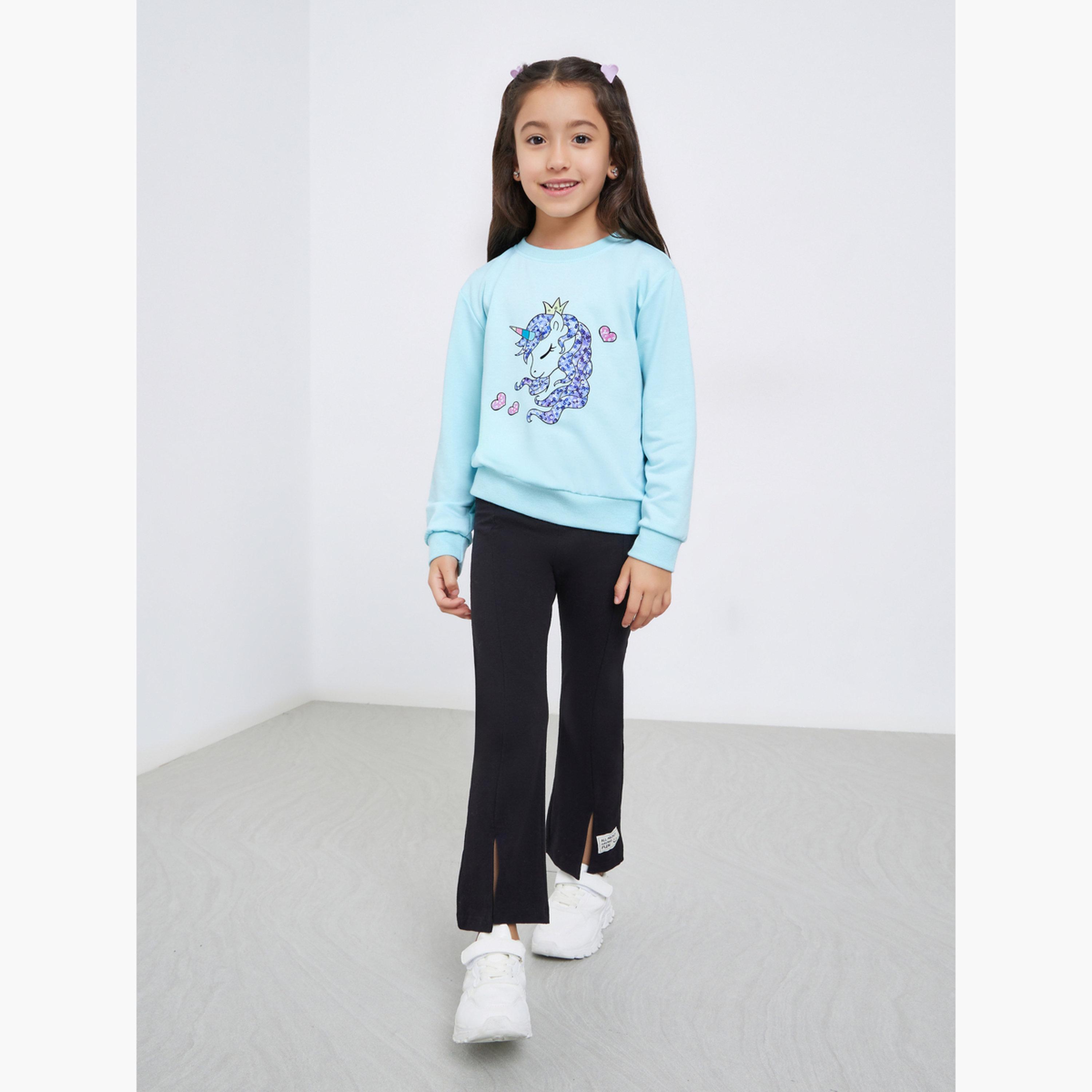 ستايلي - سويت شيرت أزرق برسومات يونيكورن للبنات-girls-clothing-sweatshirts-image-2
