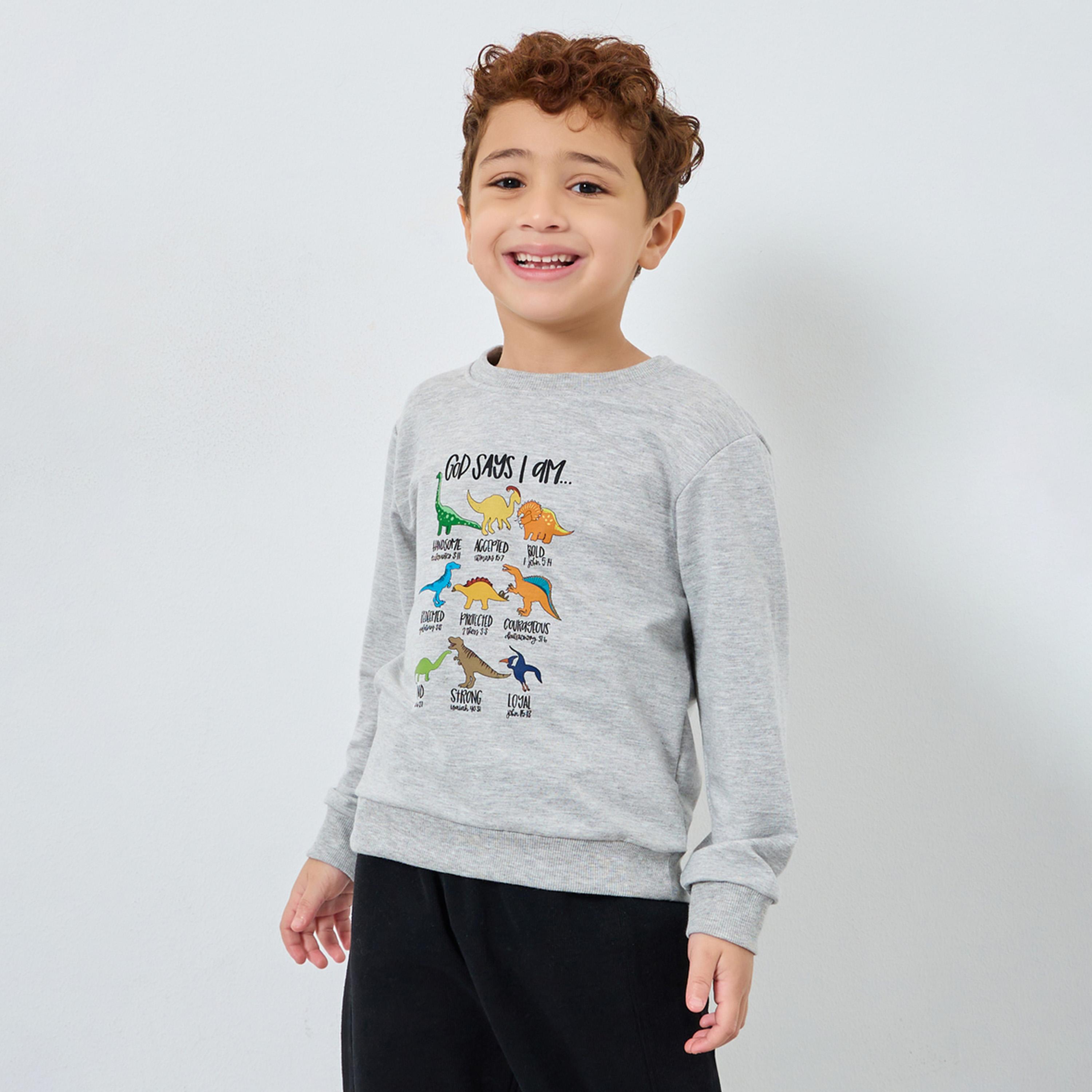 Styli Dinosaur Print Round Neck Long Sleeves Boy's Sweatshirt-boys-clothing-winterwear-sweatshirts-image-1