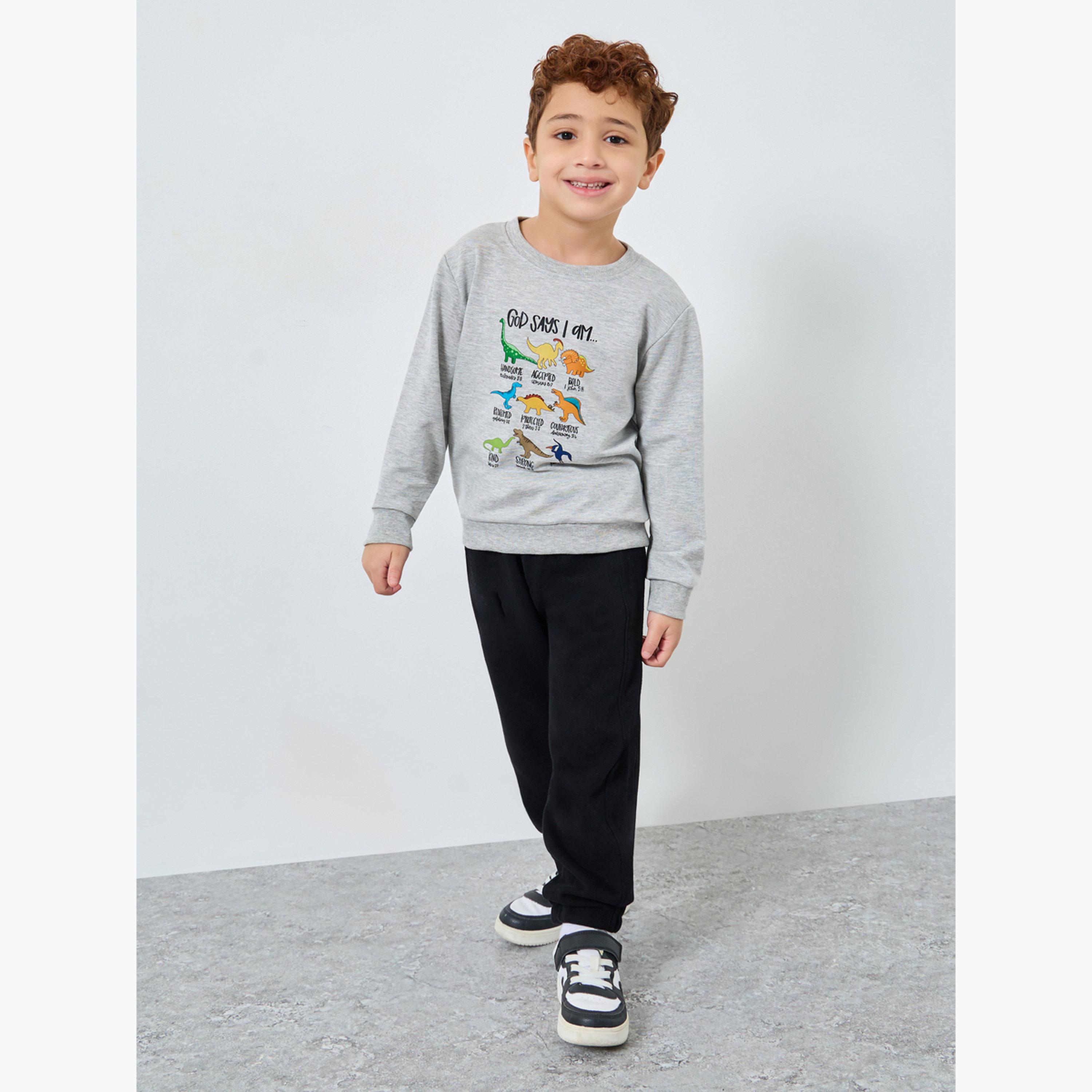 Styli Dinosaur Print Round Neck Long Sleeves Boy's Sweatshirt-boys-clothing-winterwear-sweatshirts-image-2
