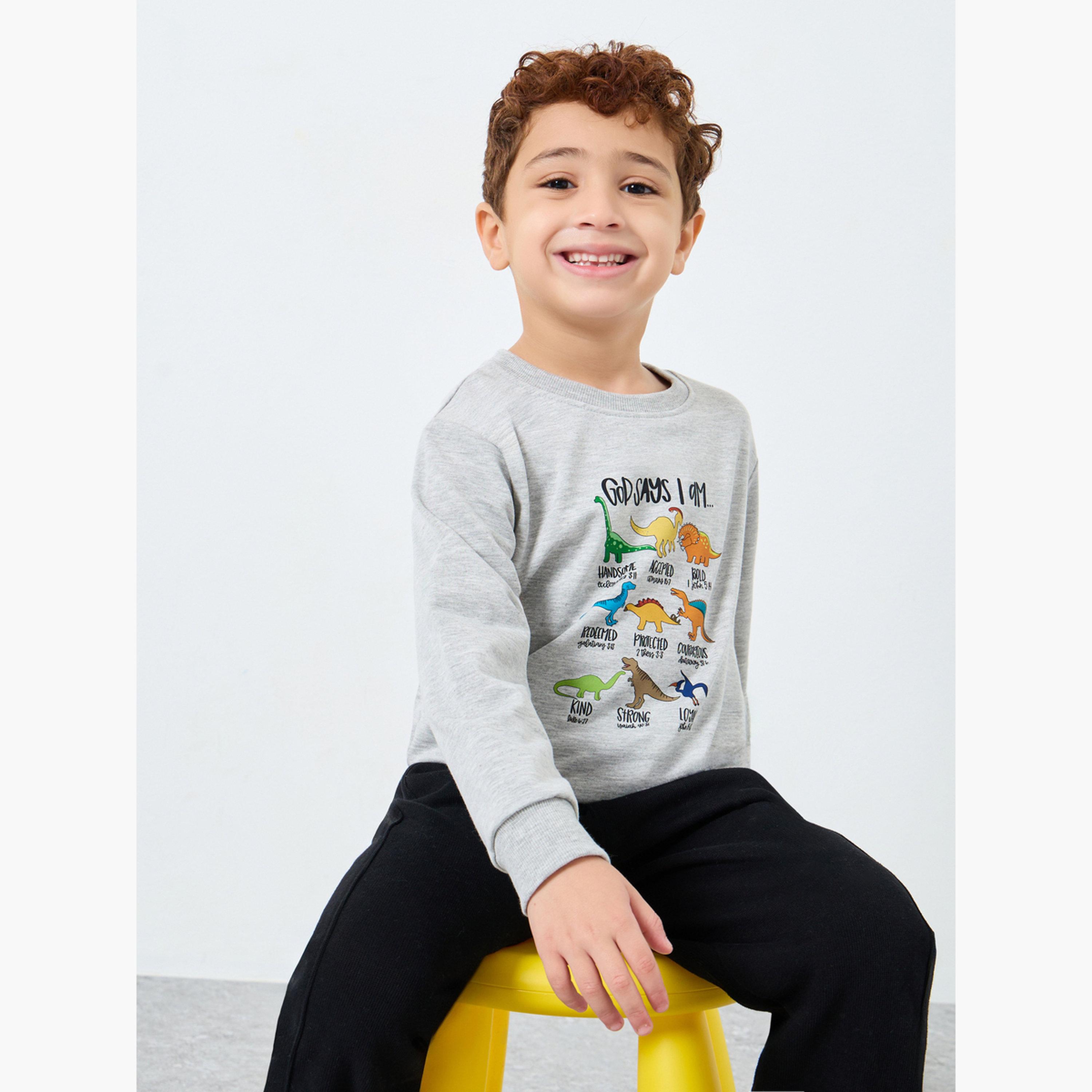 Styli Dinosaur Print Round Neck Long Sleeves Boy's Sweatshirt-boys-clothing-winterwear-sweatshirts-image-3