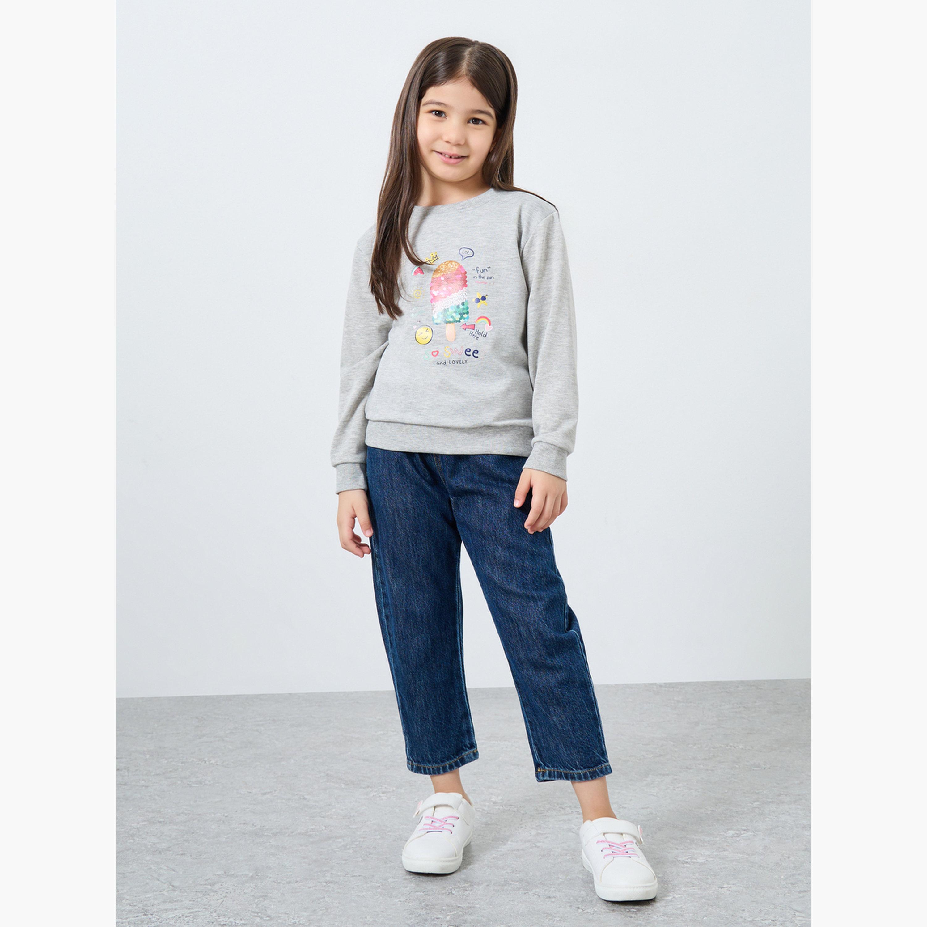 ستايلي - سويت شيرت رمادي مطبوع عليه آيس كريم للبنات-girls-clothing-winterwear-sweatshirts-image-2