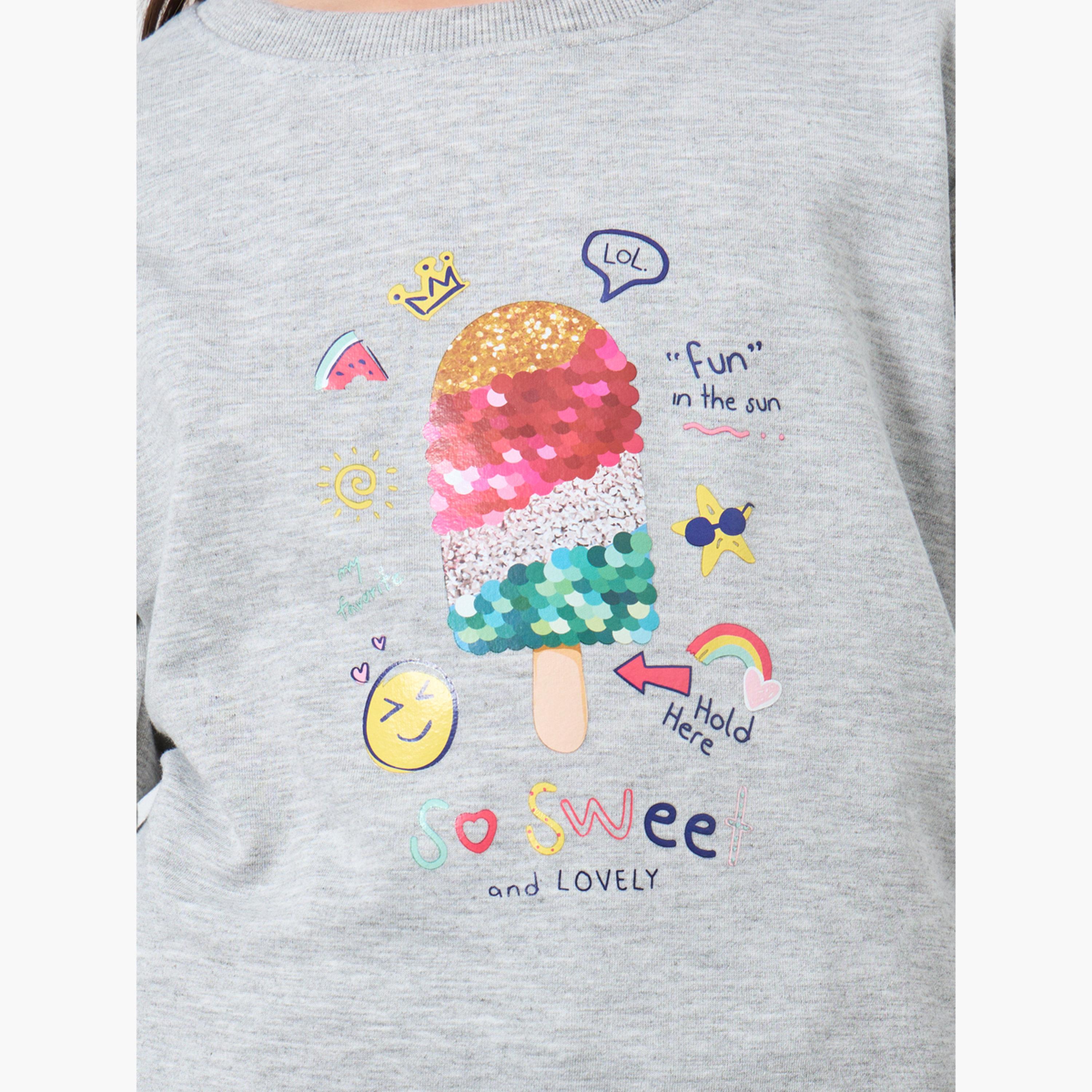 ستايلي - سويت شيرت رمادي مطبوع عليه آيس كريم للبنات-girls-clothing-winterwear-sweatshirts-image-3