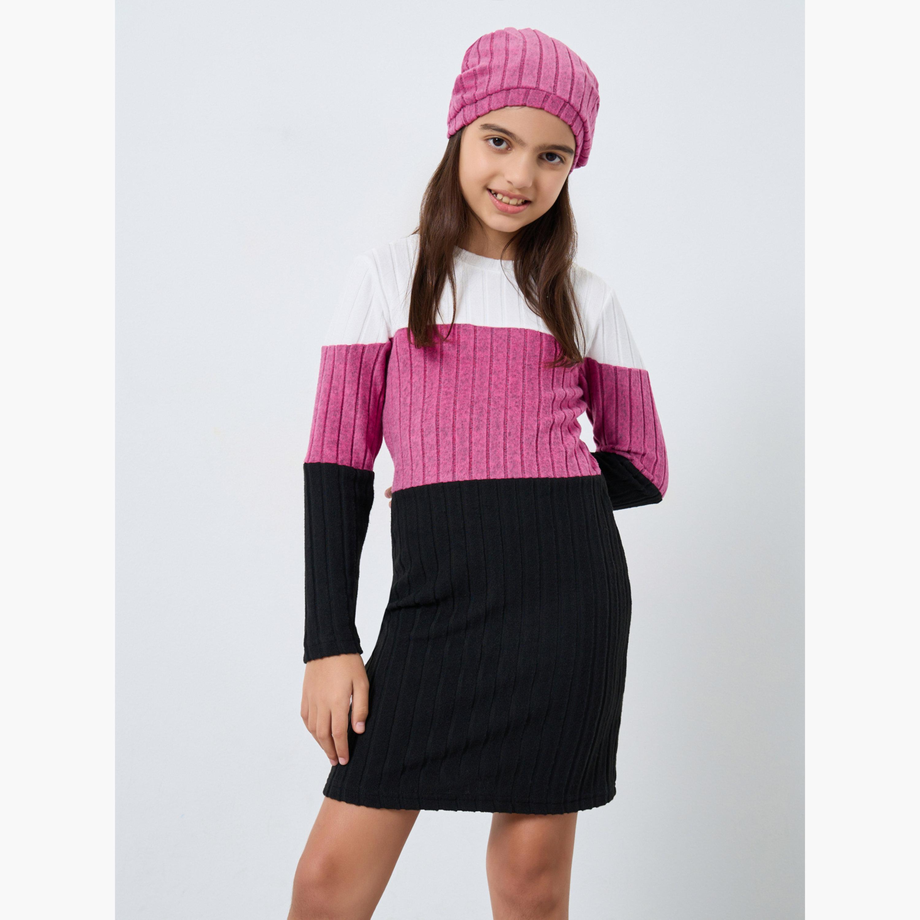 ستايلي - طقم فستان محبوك مسطح ملون للمراهقين مع قبعة صغيرة-girls-clothing-dressesandjumpsuits-image-2