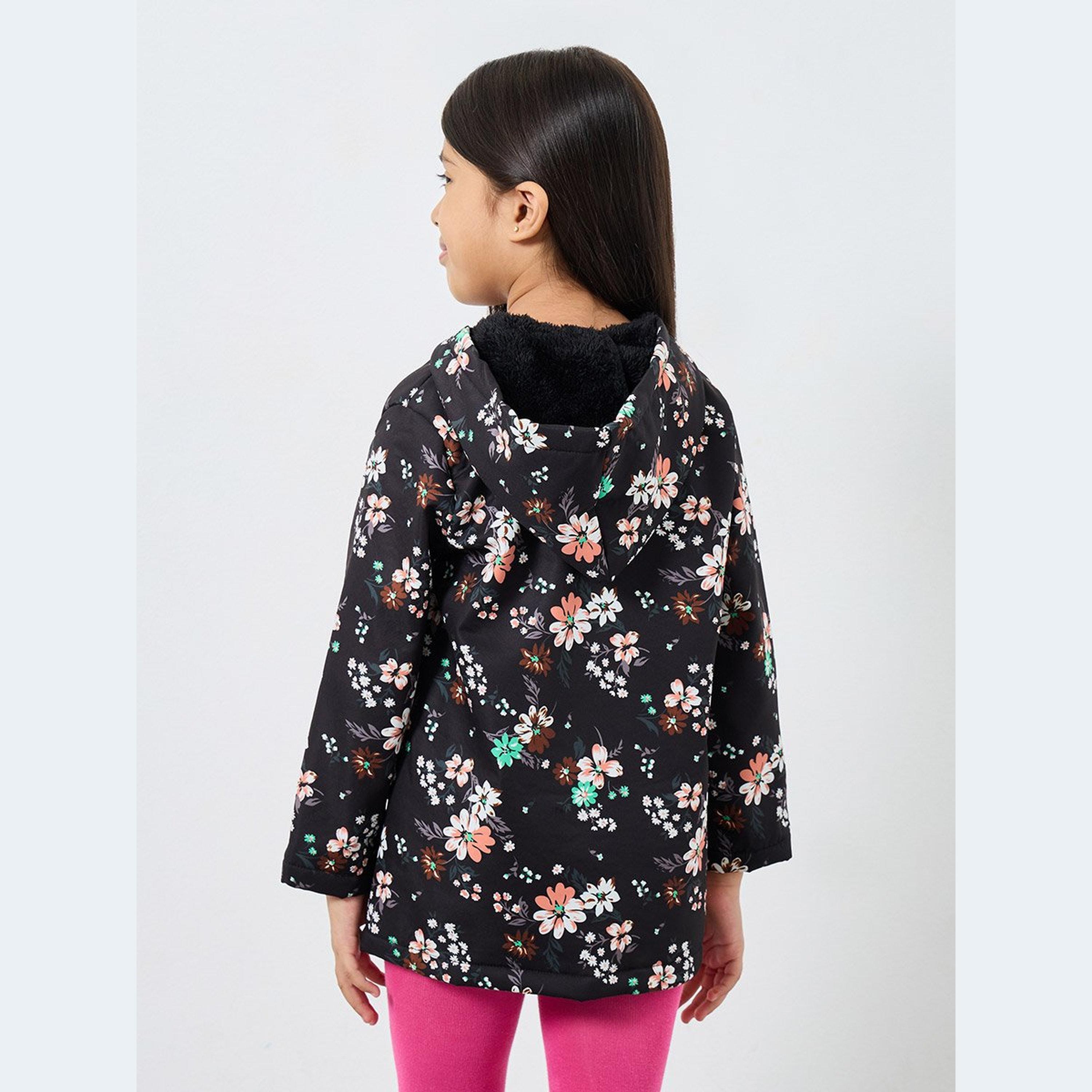 Styli Girls Floral Print Fur Lined Hooded Jacket-girls-clothing-winterwear-jacketsandcoats-image-4