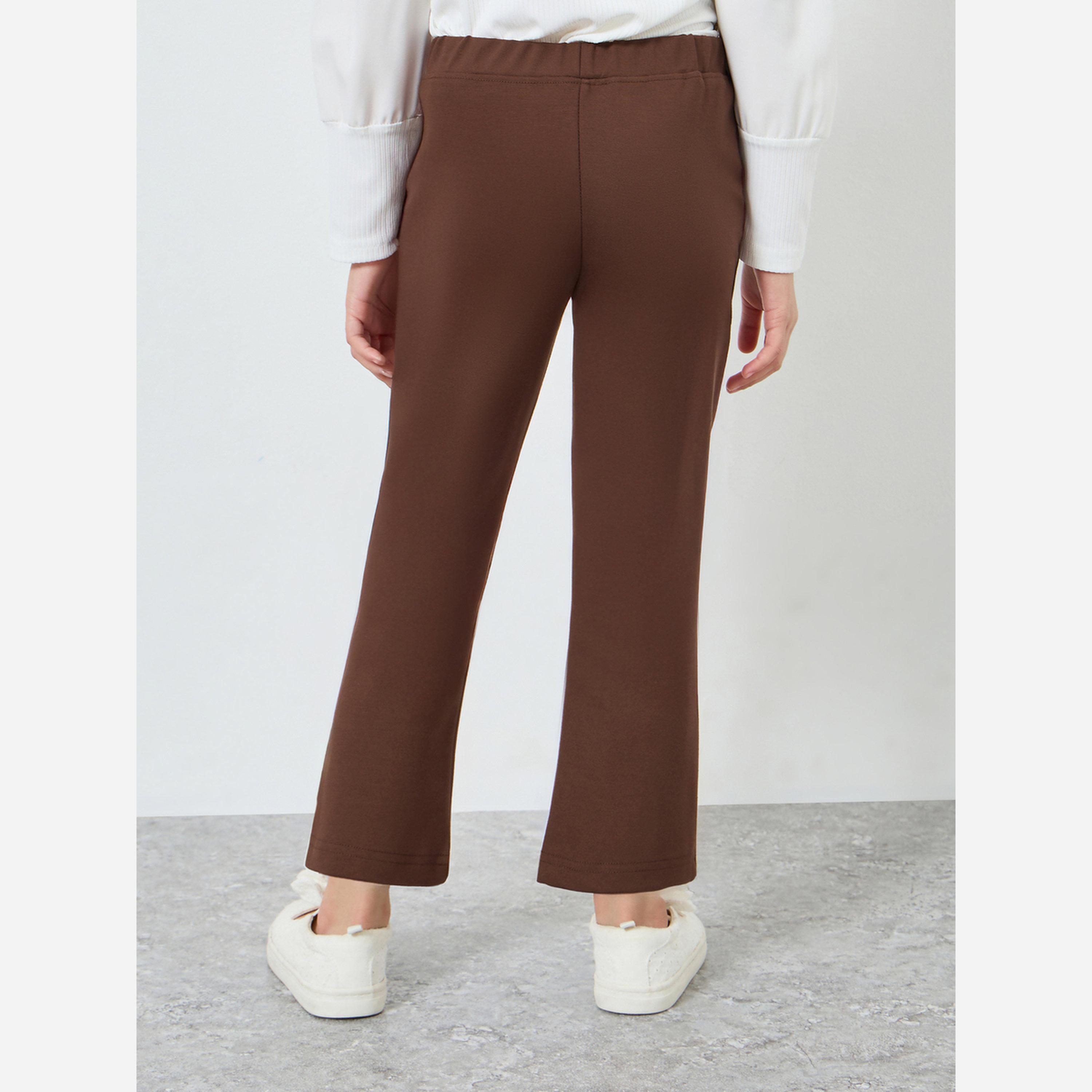 ستايلي - فيزون بناتي بخصر مطاطي مزين طبعة شعار لون بني-girls-clothing-bottoms-leggings-image-3