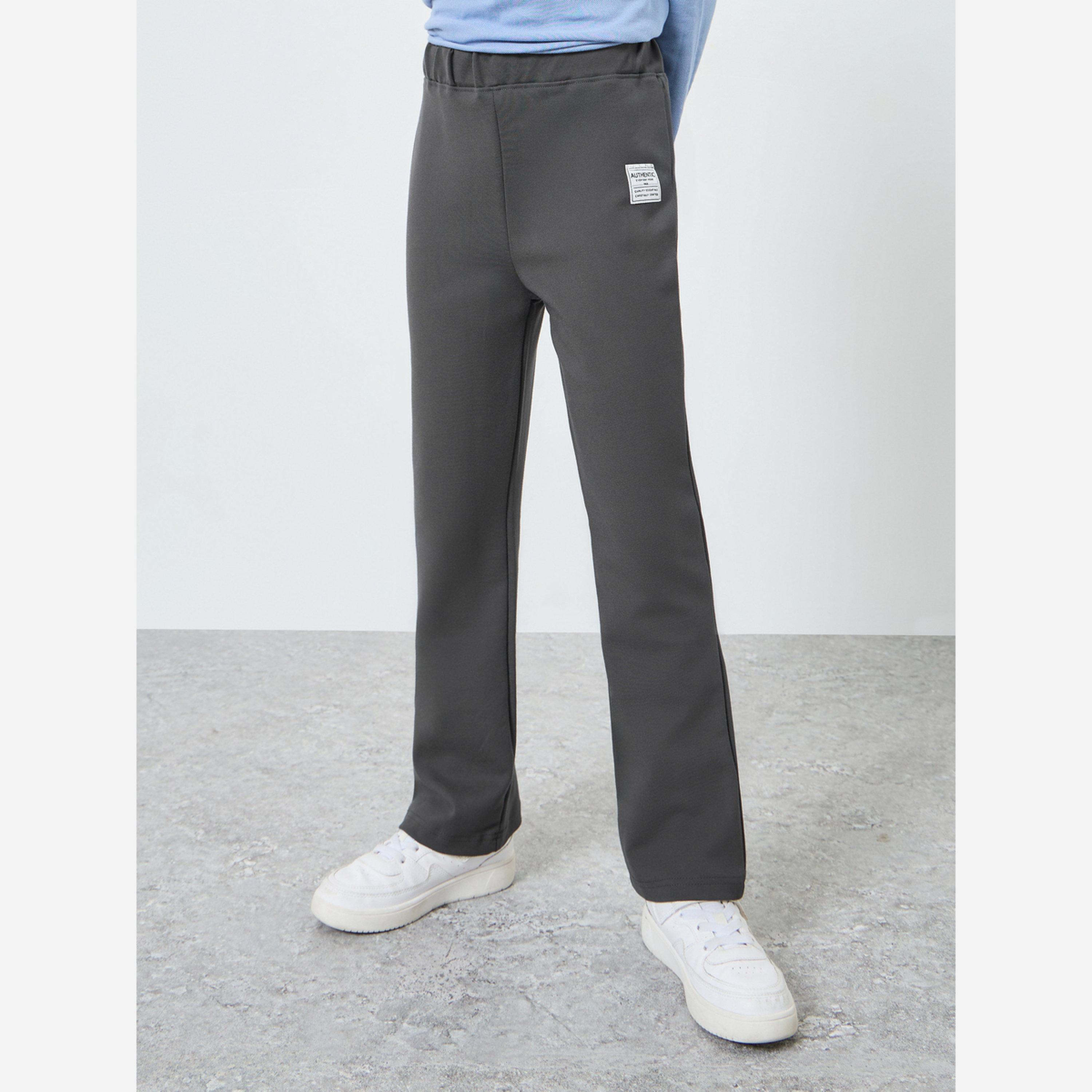 ستايلي - ليقنز/ فيزون بخصر مطاطيلون بني طبعة بشعار-girls-clothing-bottoms-leggings-image-1