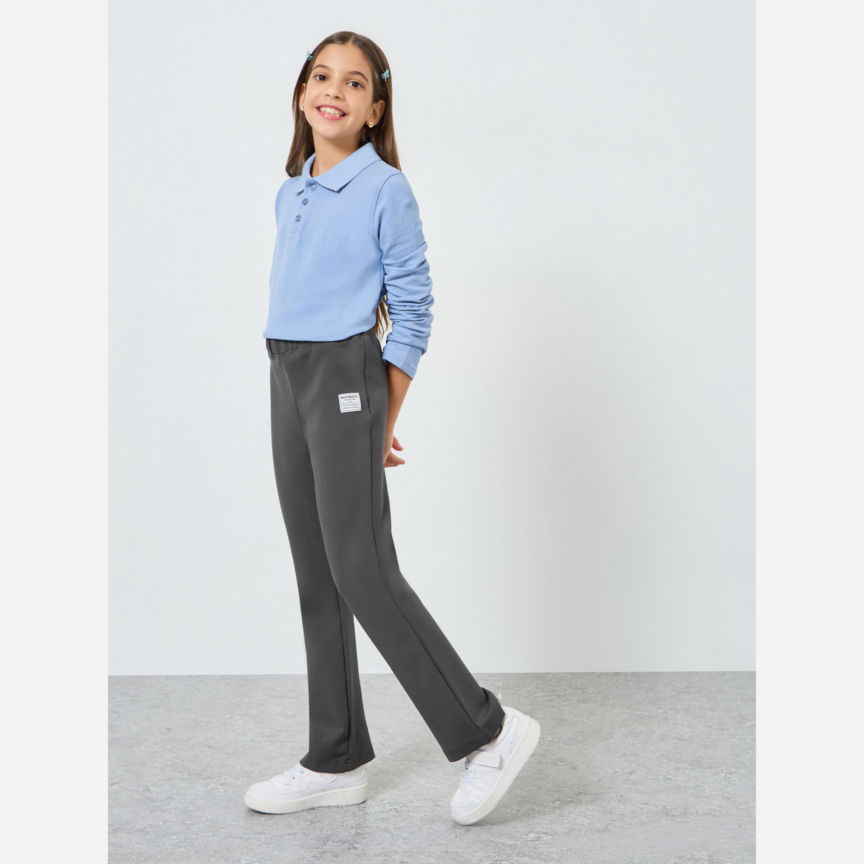 ستايلي - ليقنز/ فيزون بخصر مطاطيلون بني طبعة بشعار-girls-clothing-bottoms-leggings-image-2