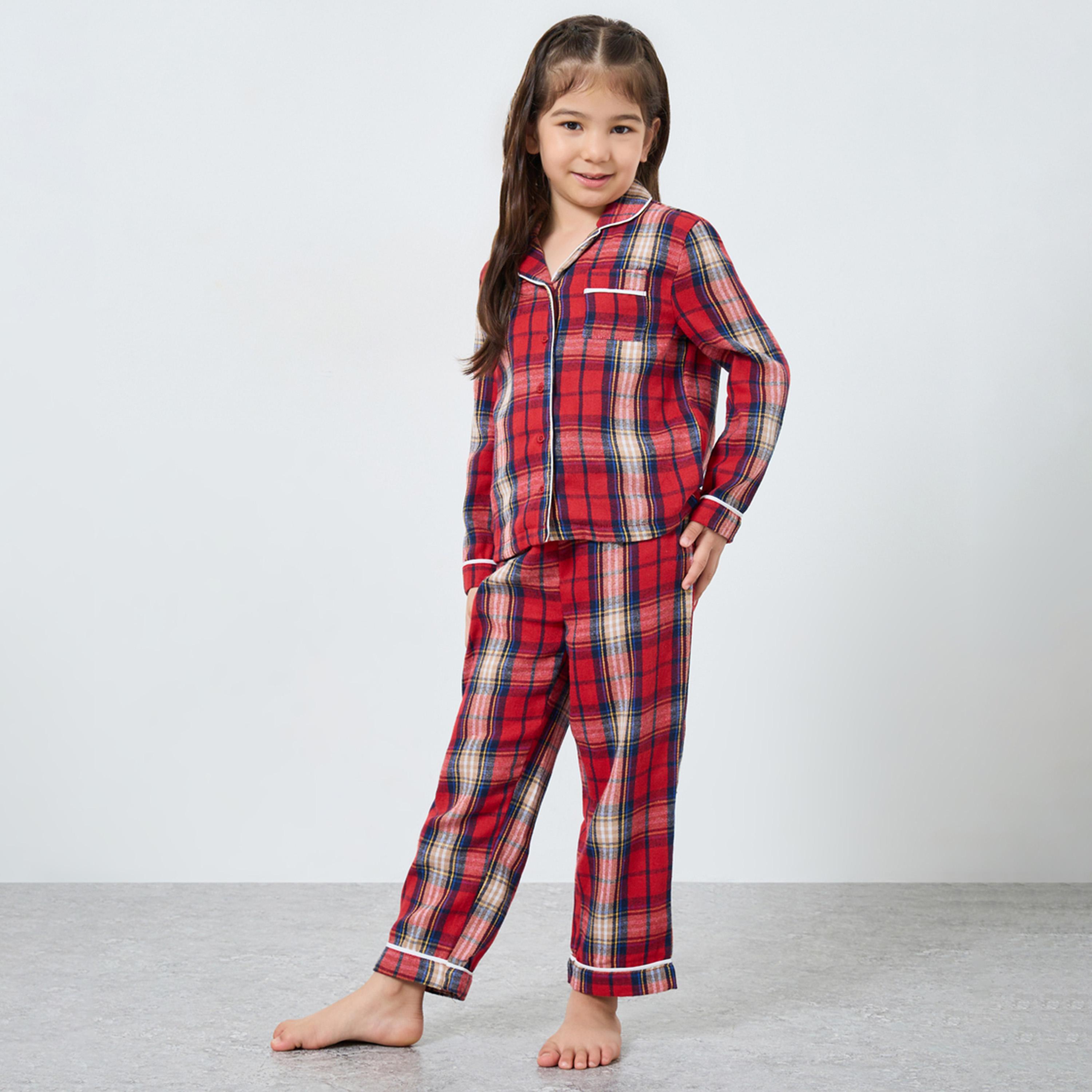 ستايلي - بيجاما عائلية للبنات - بيجاما قميص بجيوب مربعات للأطفال-girls-clothing-nightwear-image-1