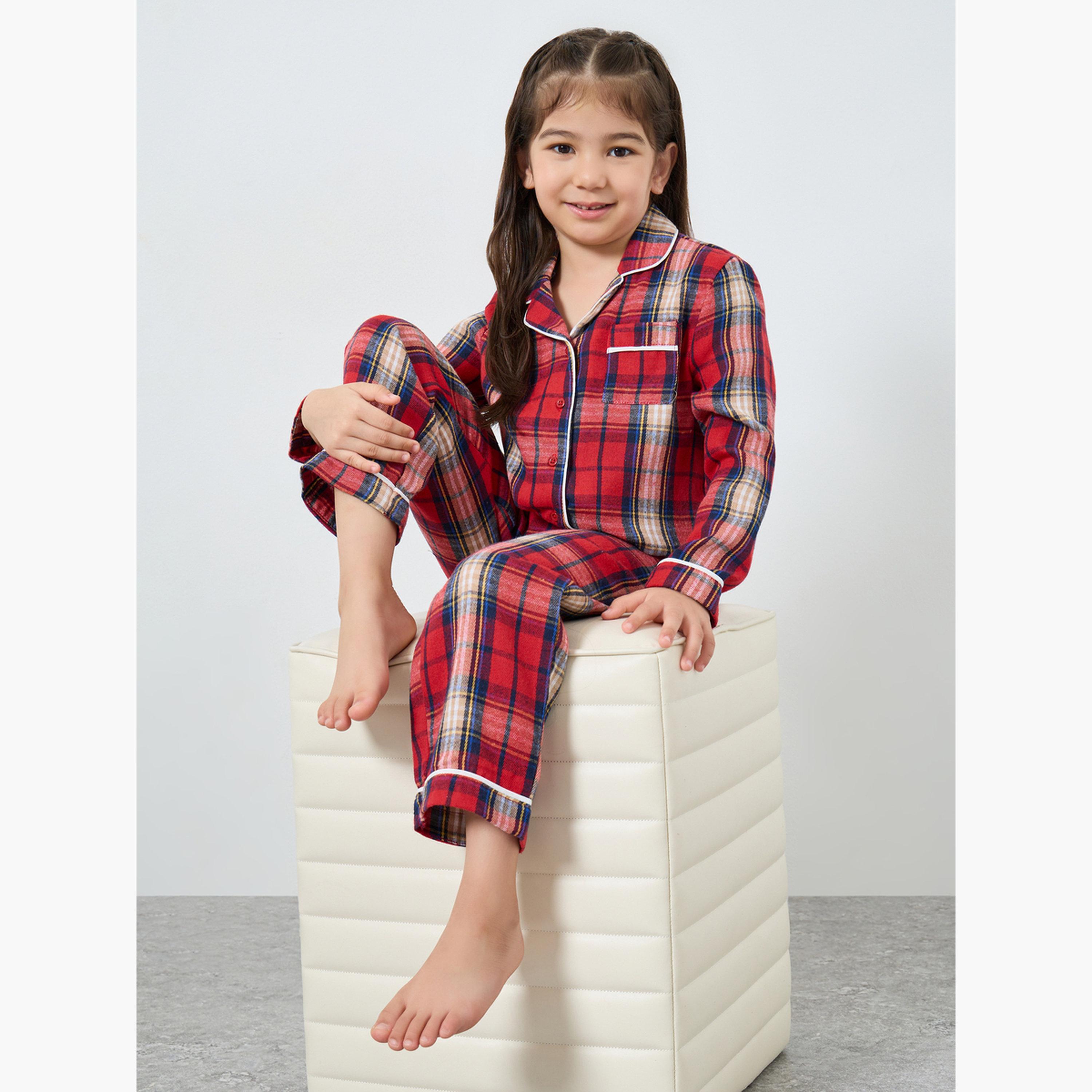 ستايلي - بيجاما عائلية للبنات - بيجاما قميص بجيوب مربعات للأطفال-girls-clothing-nightwear-image-2