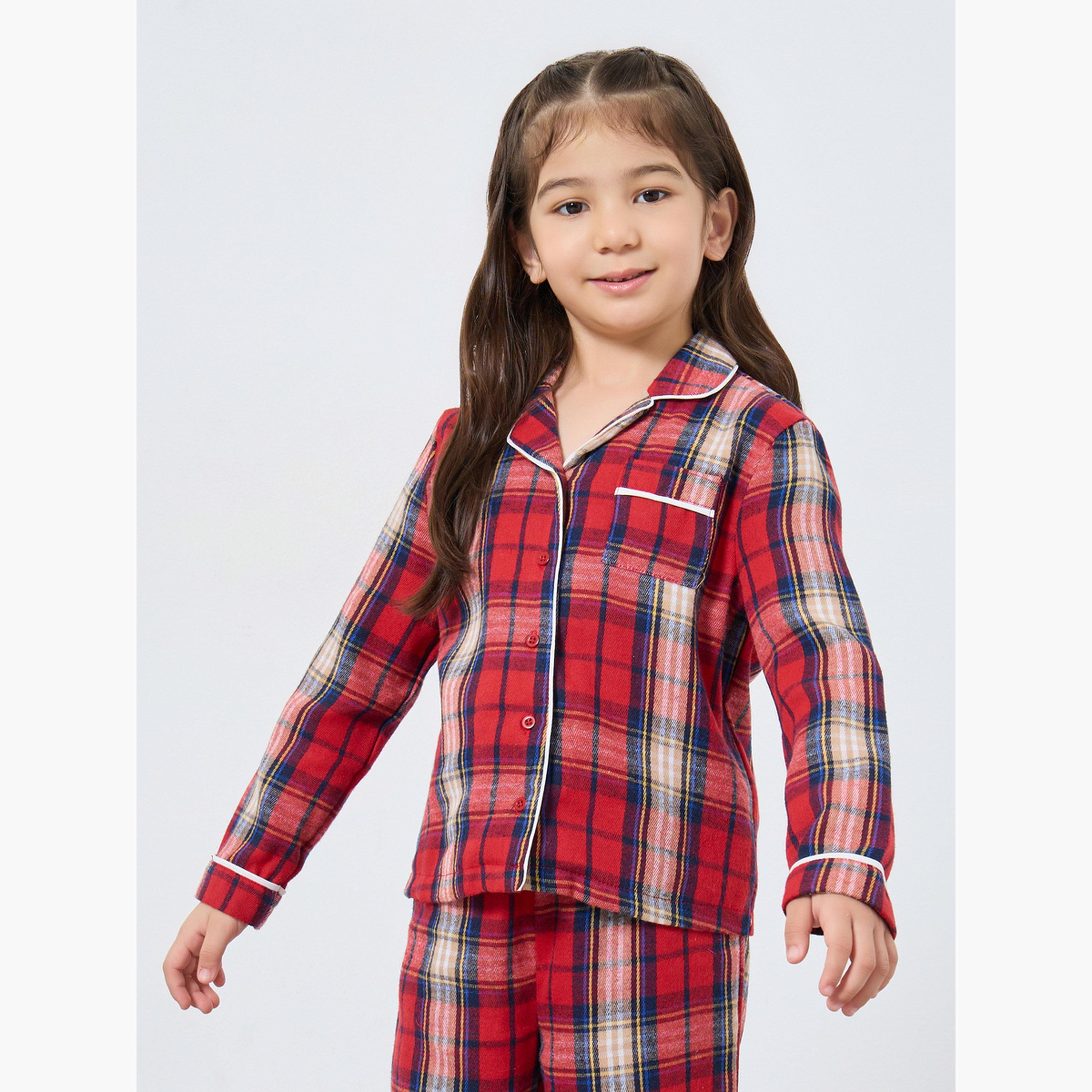 ستايلي - بيجاما عائلية للبنات - بيجاما قميص بجيوب مربعات للأطفال-girls-clothing-nightwear-image-3
