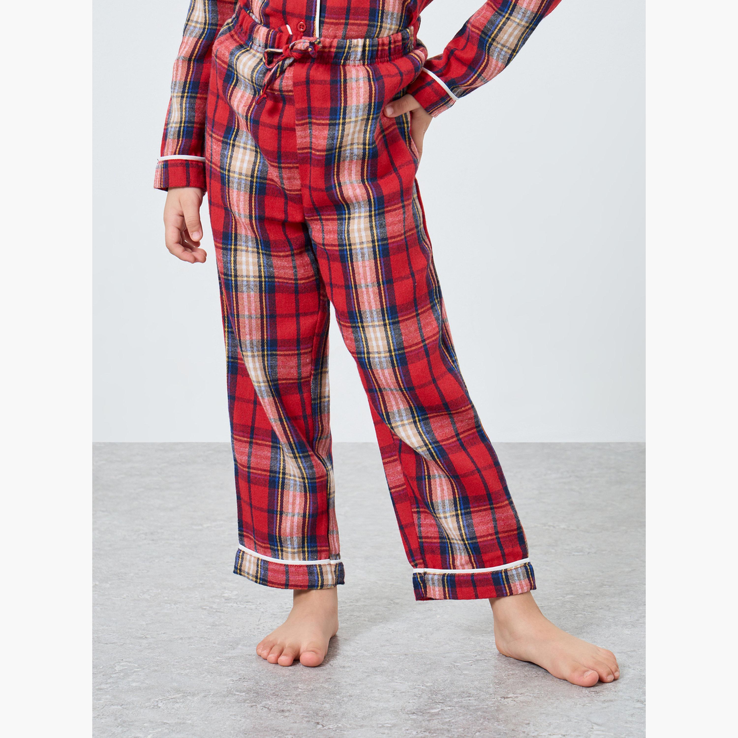 Styli Girls Family Pyjamas - Kids Check Pocket Piped Shirt and Pyjama Set-girls-clothing-nightwear-image-5