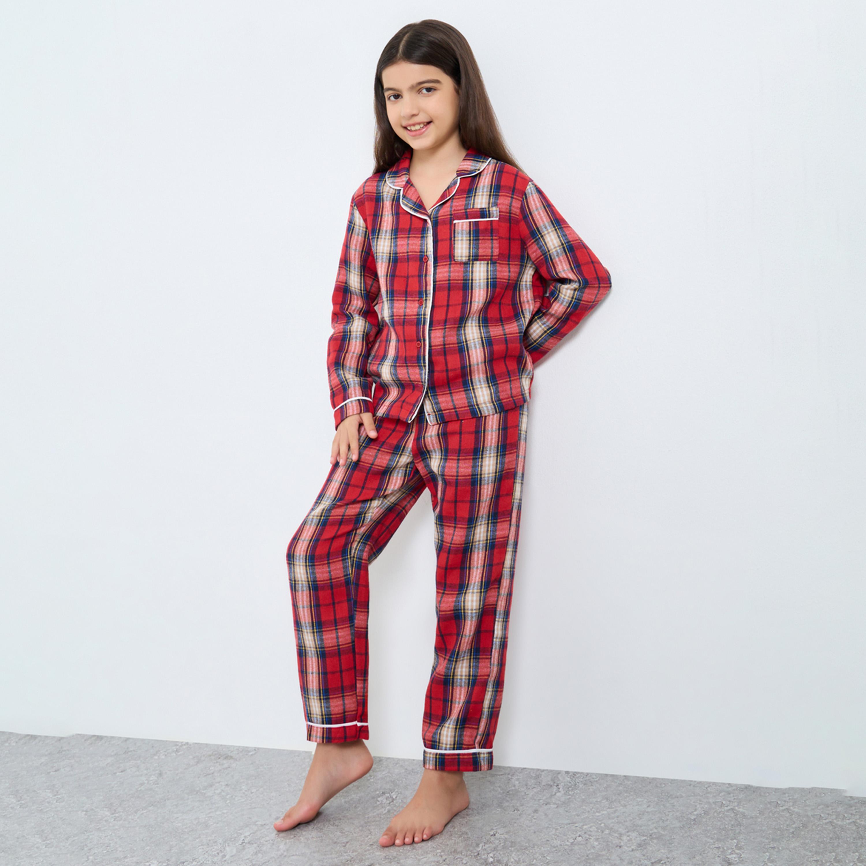 ستايلي - بيجاما عائلية للبنات - بيجاما قميص بجيوب مربعات للأطفال-girls-clothing-nightwear-image-1