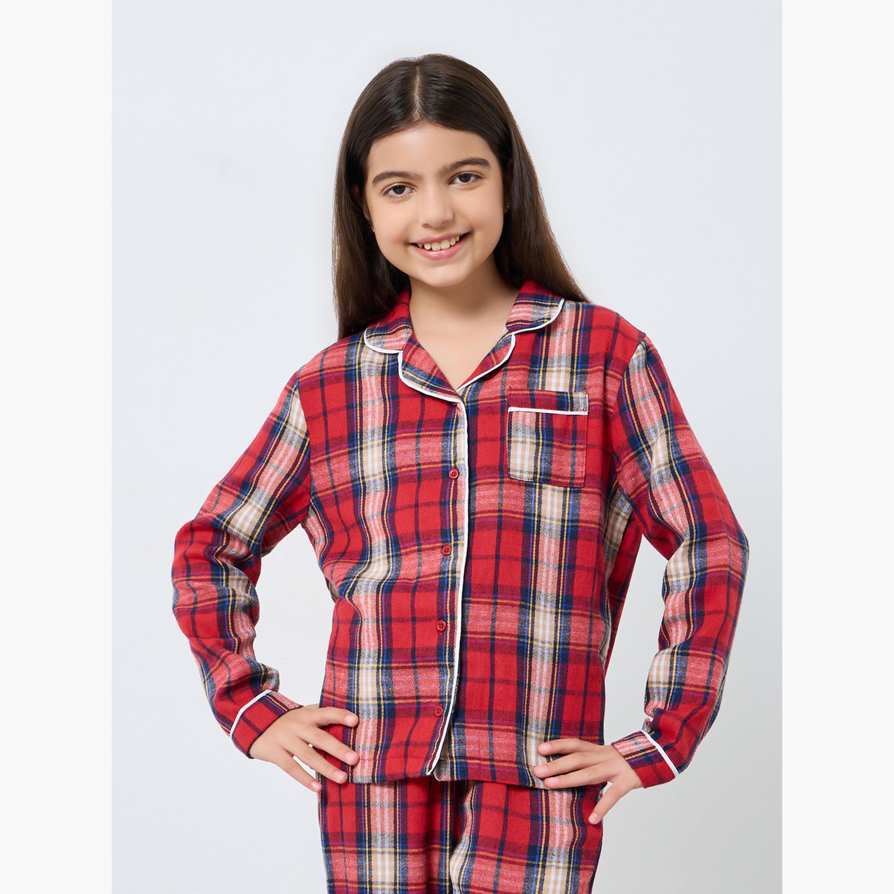 ستايلي - بيجاما عائلية للبنات - بيجاما قميص بجيوب مربعات للأطفال-girls-clothing-nightwear-image-2