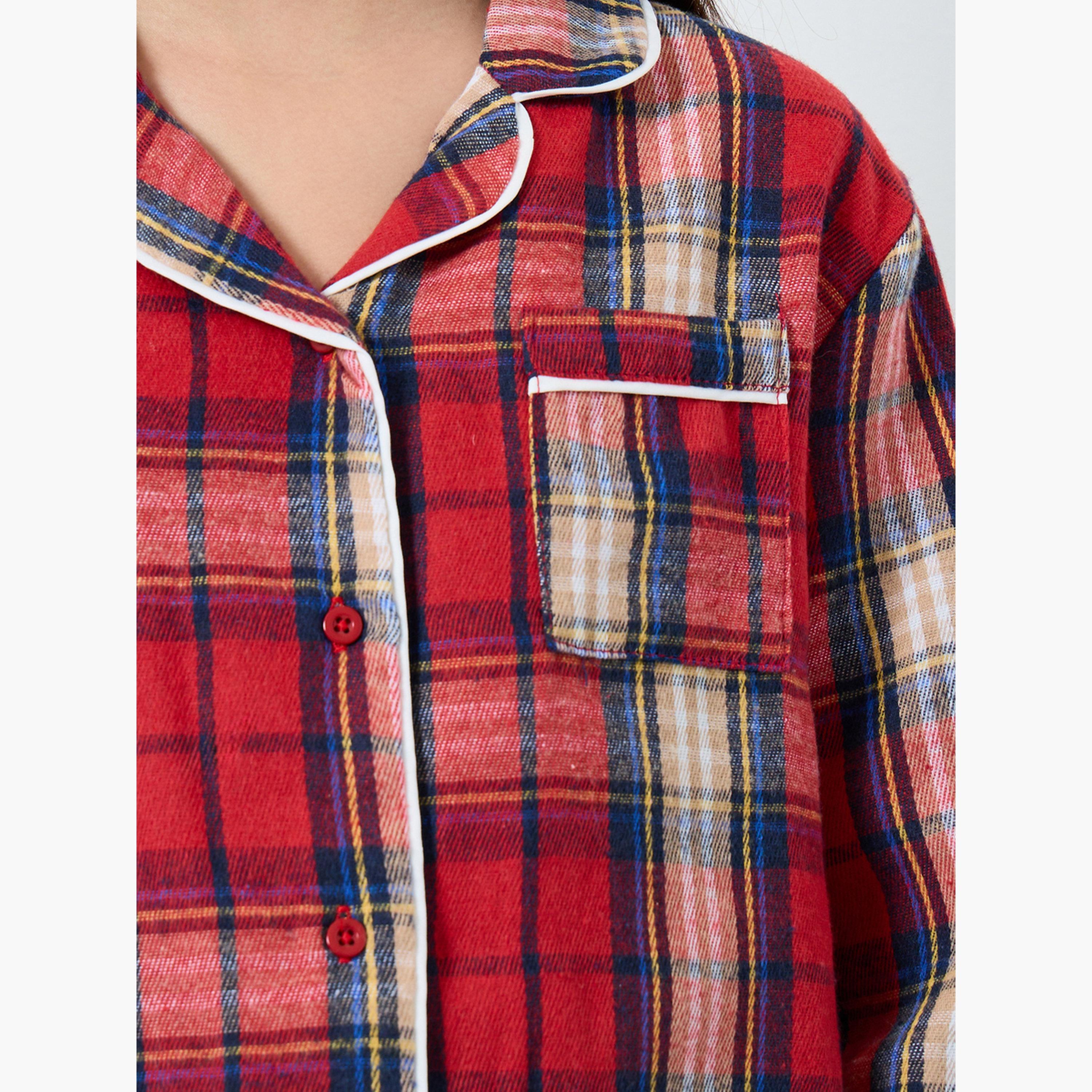 ستايلي - بيجاما عائلية للبنات - بيجاما قميص بجيوب مربعات للأطفال-girls-clothing-nightwear-image-5