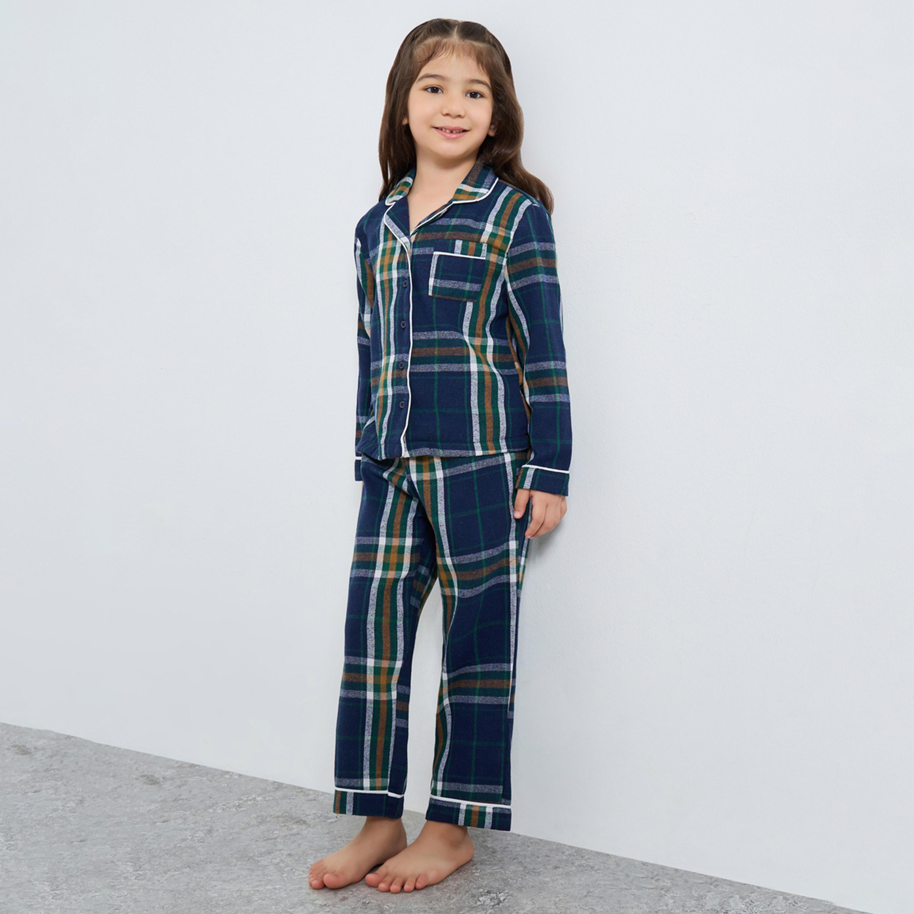 Styli Family Pyjamas - Kids Checked Piped Buttoned Shirt and Pyjama Set-boys-clothing-nightwear-image-1