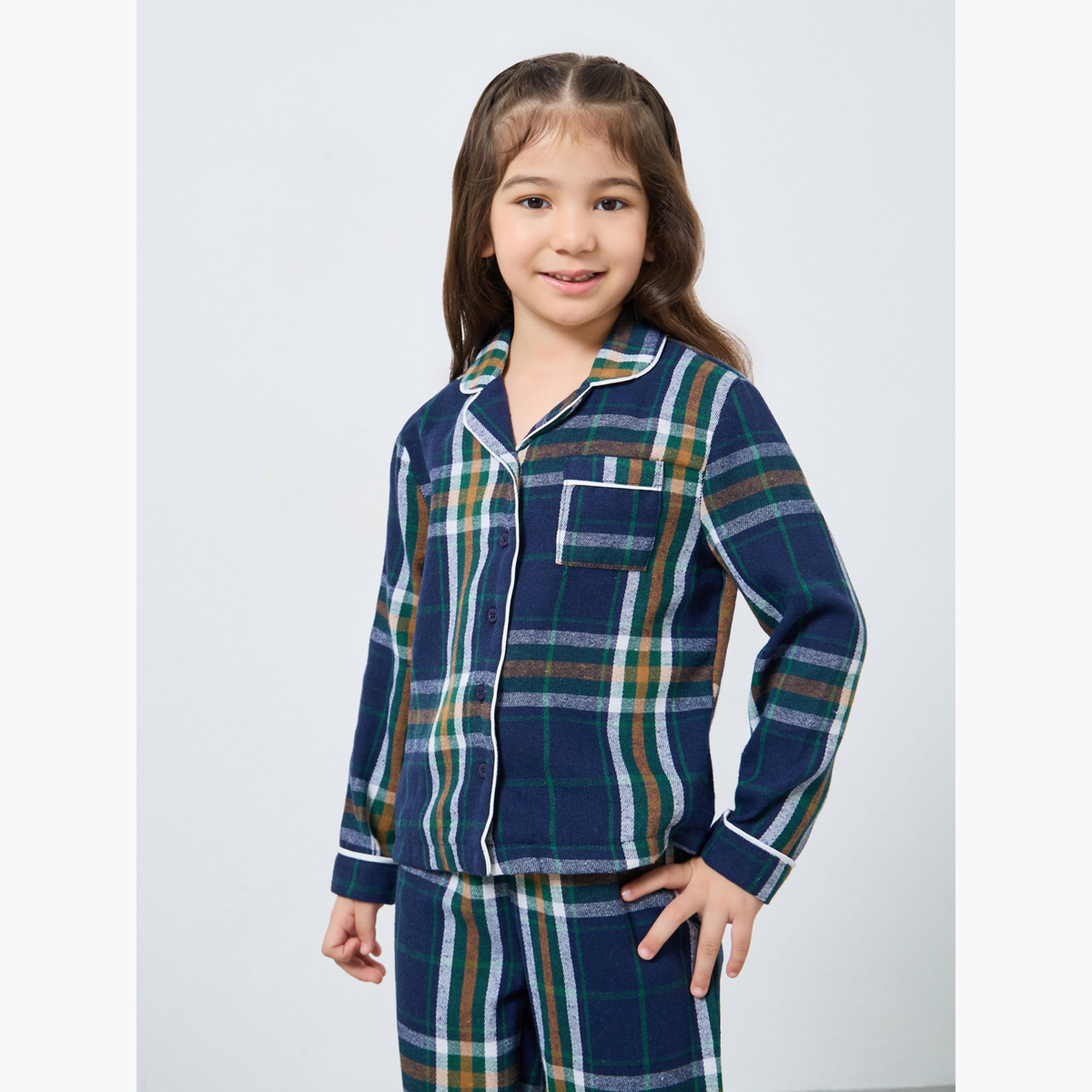 Styli Family Pyjamas - Kids Checked Piped Buttoned Shirt and Pyjama Set-boys-clothing-nightwear-image-2