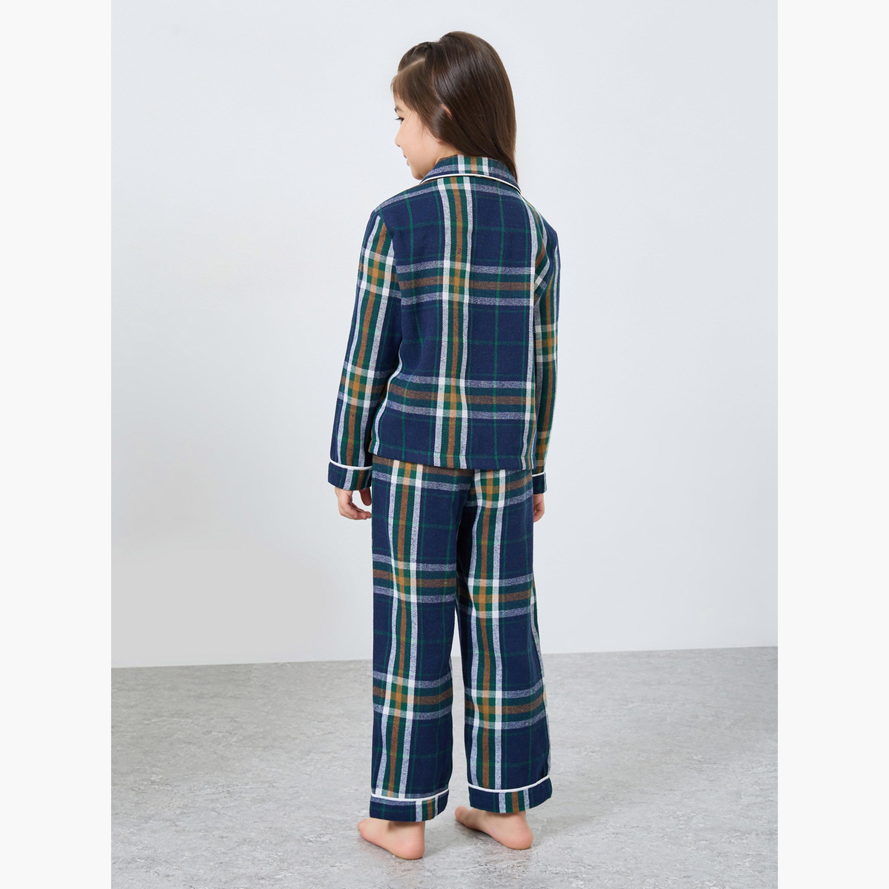 Styli Family Pyjamas - Kids Checked Piped Buttoned Shirt and Pyjama Set-boys-clothing-nightwear-image-3