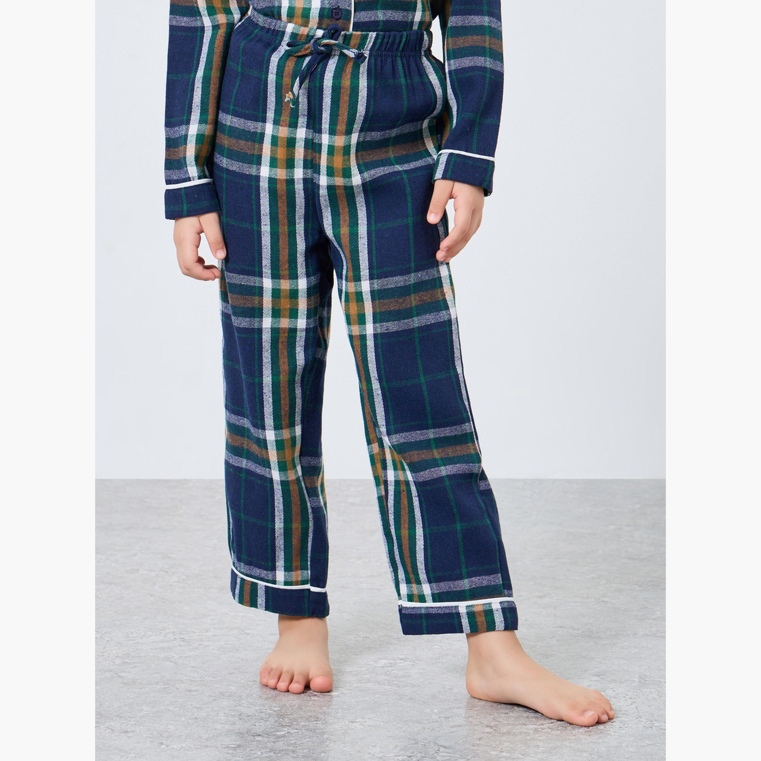 Styli Family Pyjamas - Kids Checked Piped Buttoned Shirt and Pyjama Set-boys-clothing-nightwear-image-4