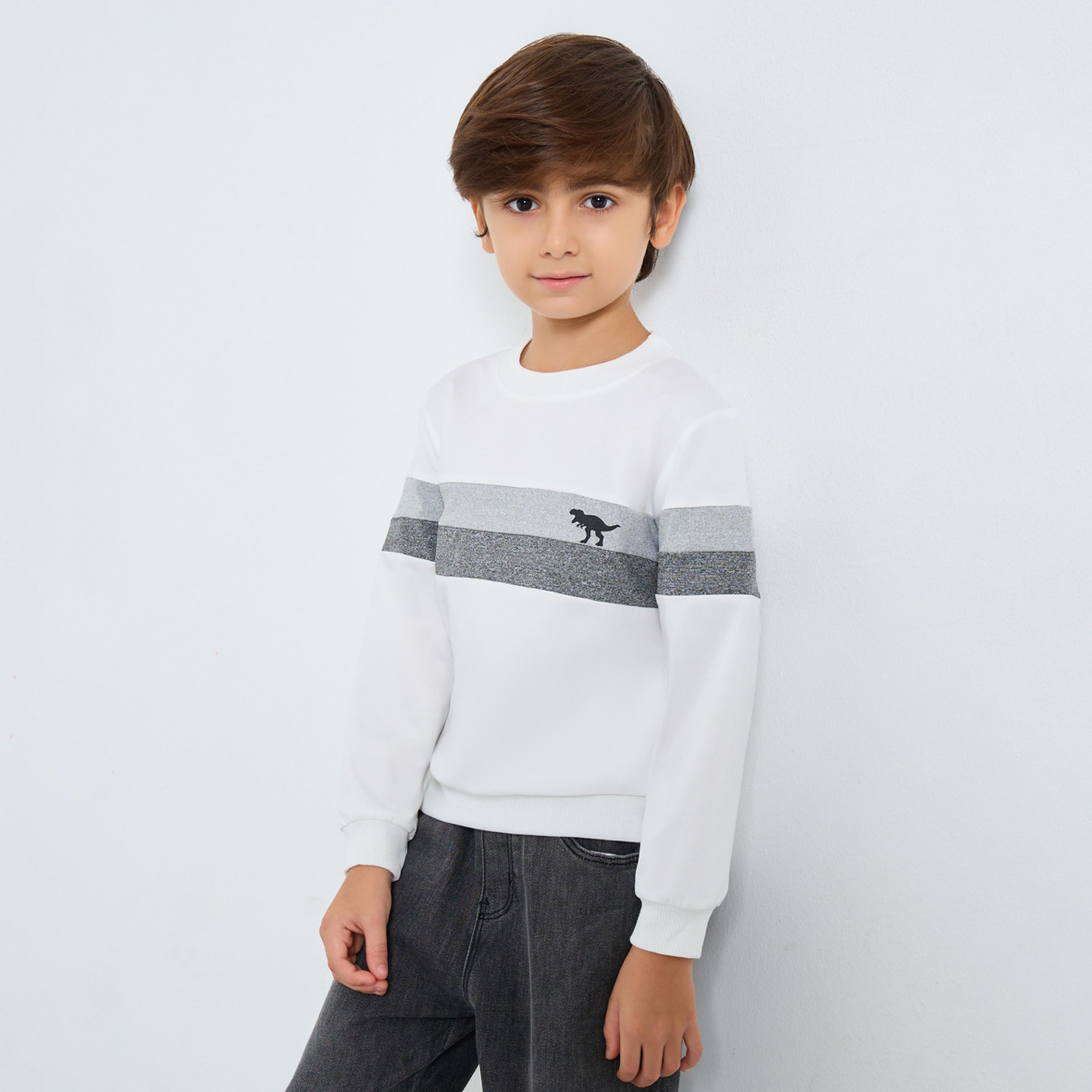 ستايلي - سويت شيرت مخطط أبيض للأولاد-boys-clothing-winterwear-sweatshirts-image-1