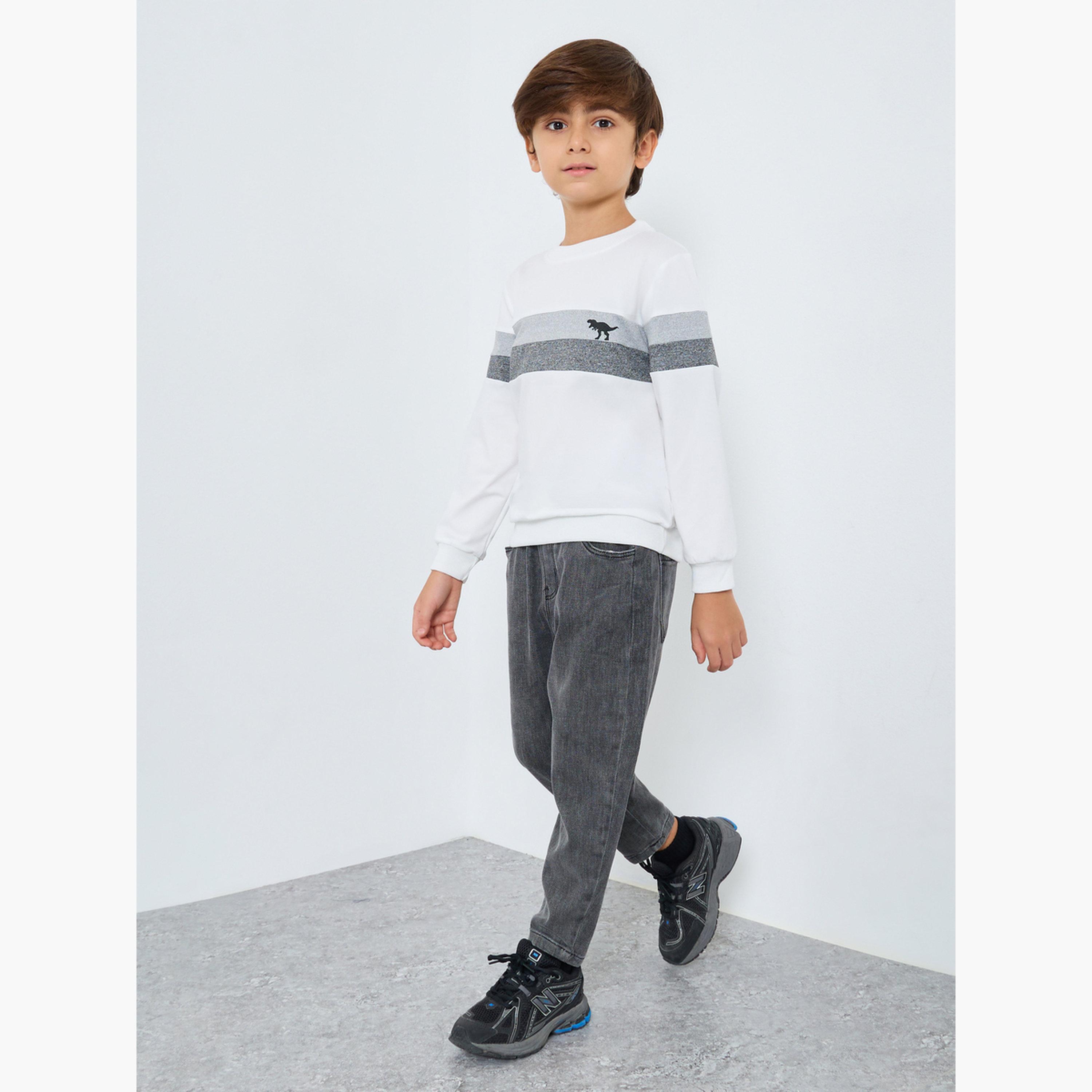 ستايلي - سويت شيرت مخطط أبيض للأولاد-boys-clothing-winterwear-sweatshirts-image-2