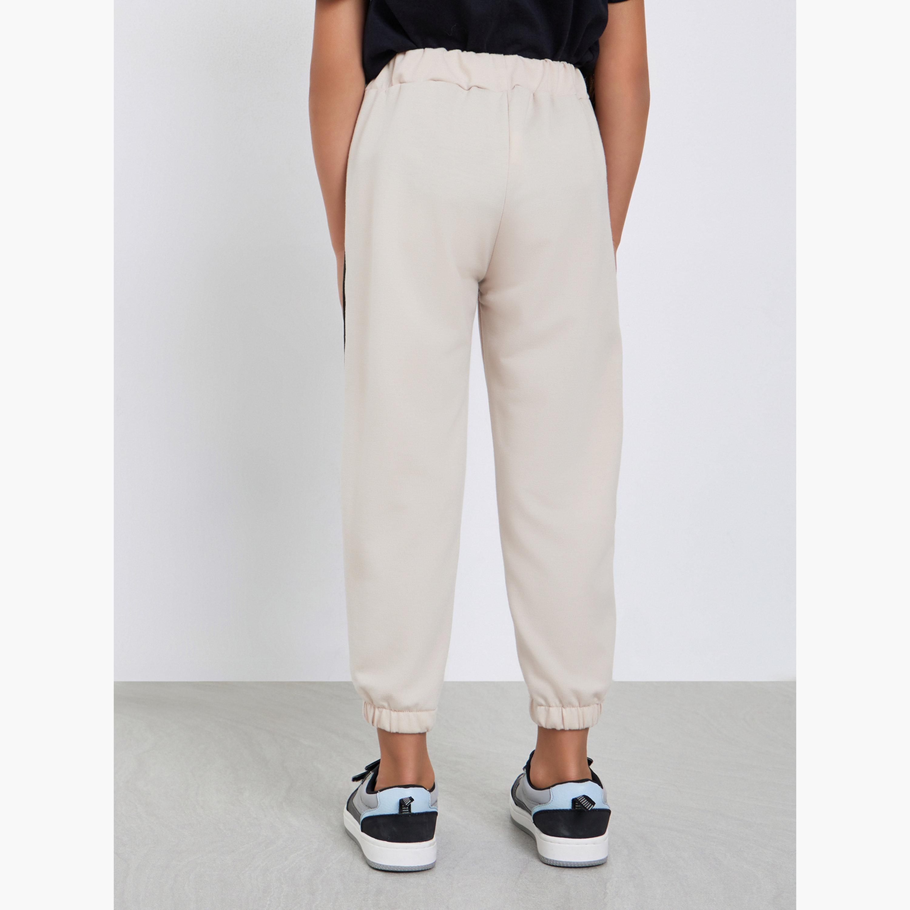 ستايلي - بنطال رياضي سادة باللون البيج مع رباط جانبي للبنات-girls-clothing-bottoms-joggersandtrackpants-image-4