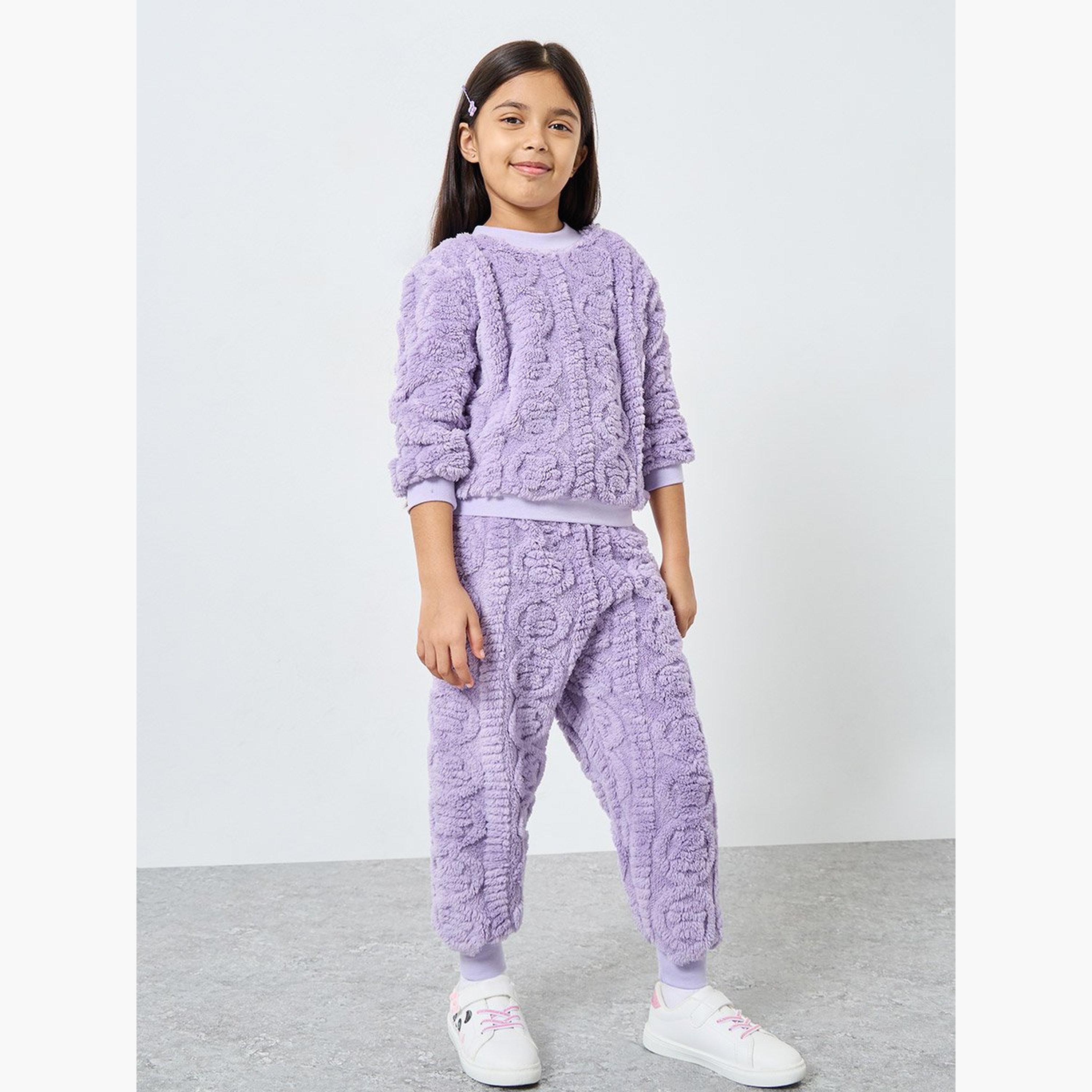 طقم سويت شيرت وجوغر فرو بلون ليلكي للبنات-girls-clothing-setsandcoords-image-1