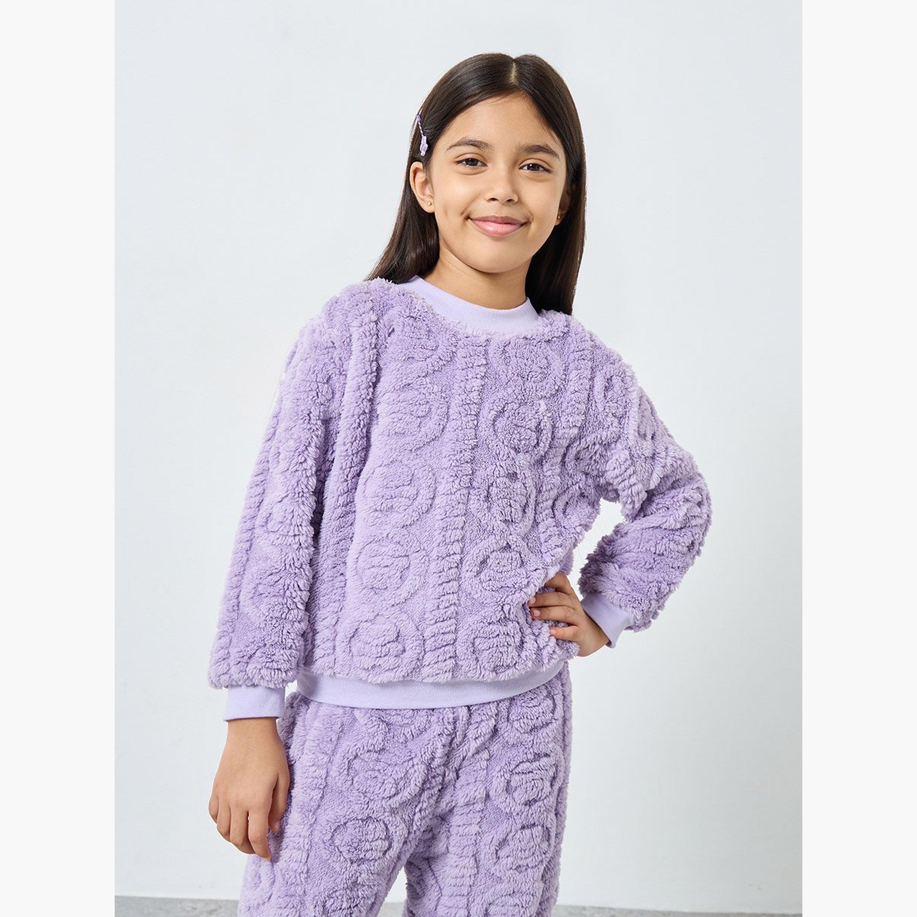طقم سويت شيرت وجوغر فرو بلون ليلكي للبنات-girls-clothing-setsandcoords-image-2