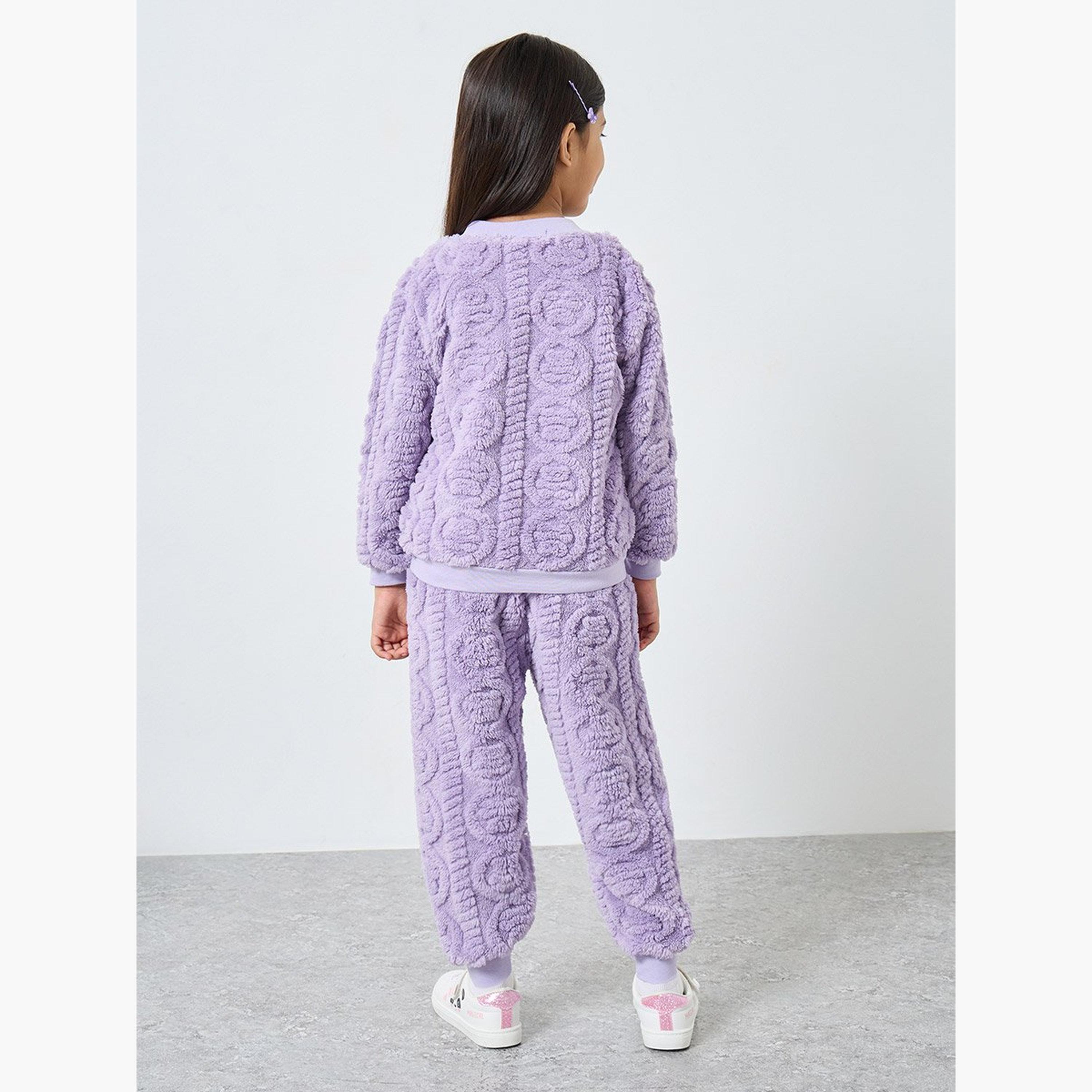 طقم سويت شيرت وجوغر فرو بلون ليلكي للبنات-girls-clothing-setsandcoords-image-5
