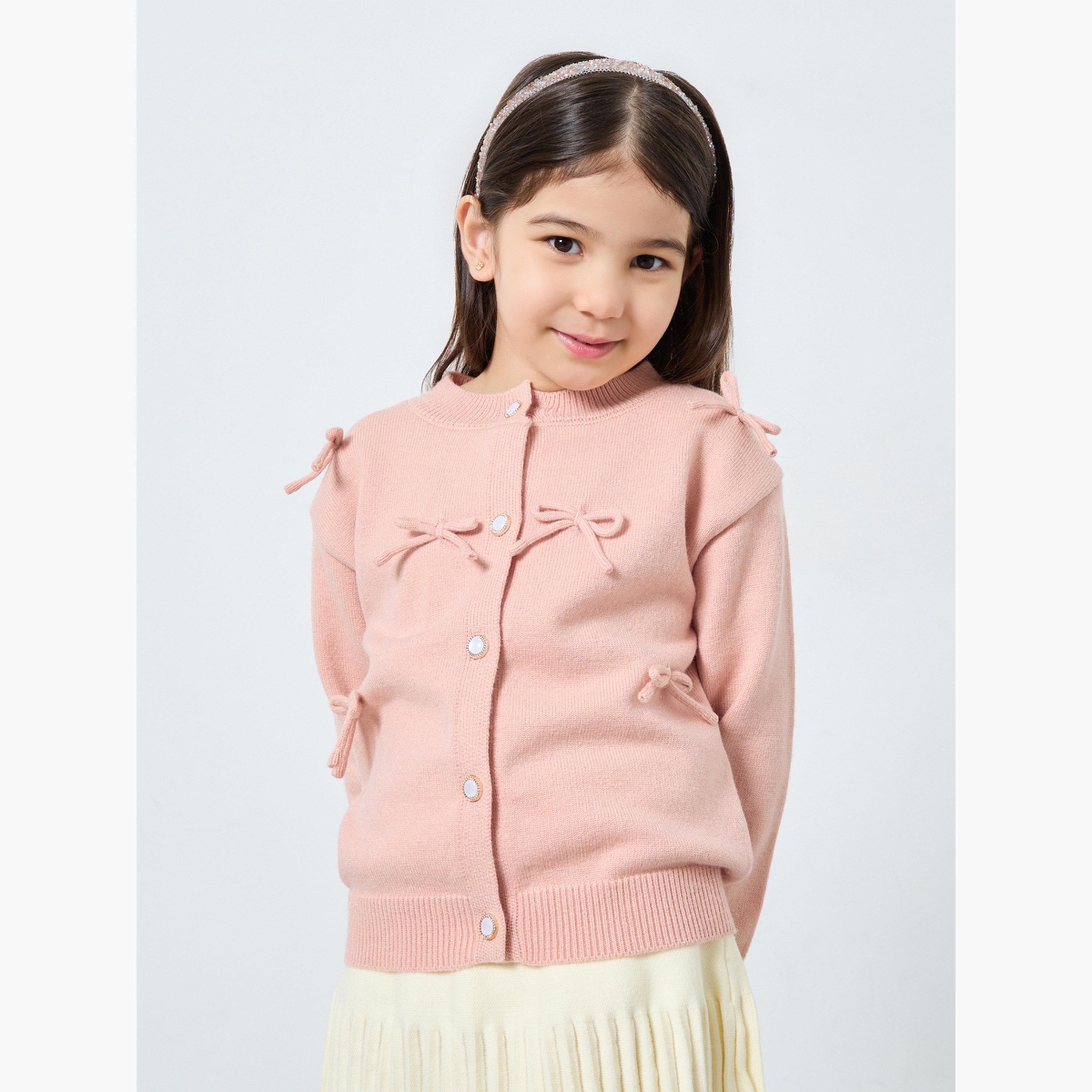 ستايلي - طقم كارديغان وتنورة وردية اللون للبنات-girls-clothing-setsandcoords-image-2