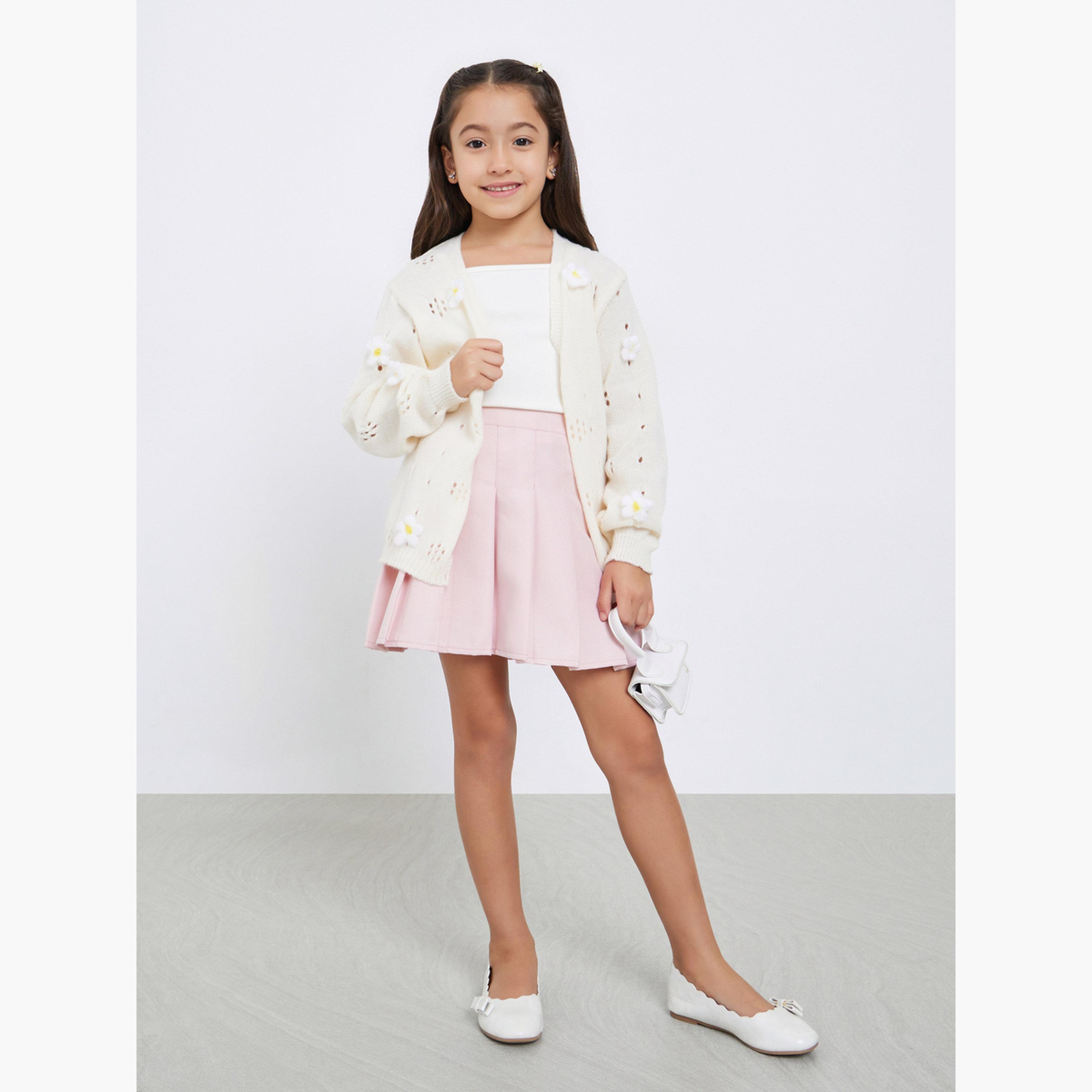 Styli Girls Off White Flower Knit Cardigan-girls-clothing-jumpersandcardigans-image-2