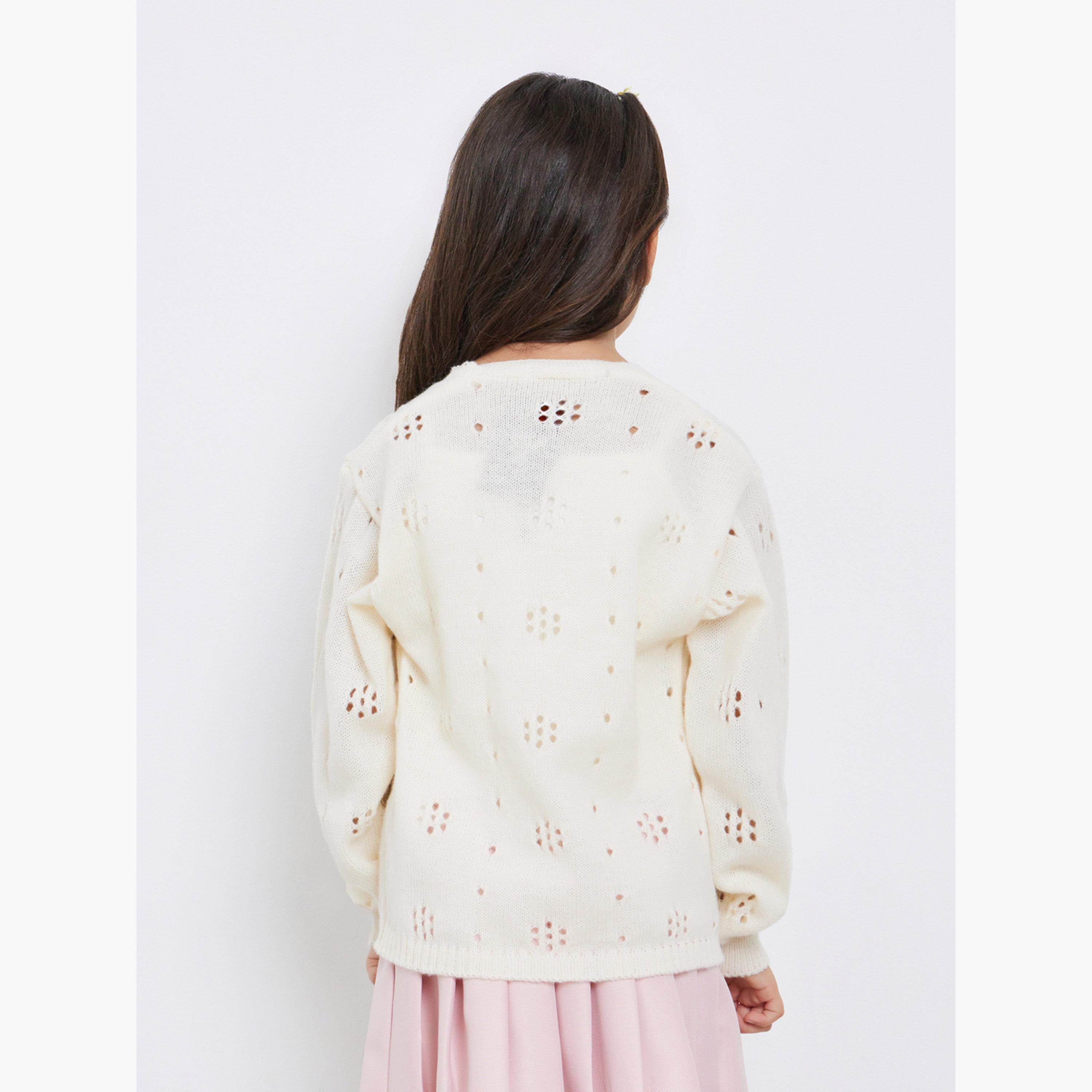 Styli Girls Off White Flower Knit Cardigan-girls-clothing-jumpersandcardigans-image-3