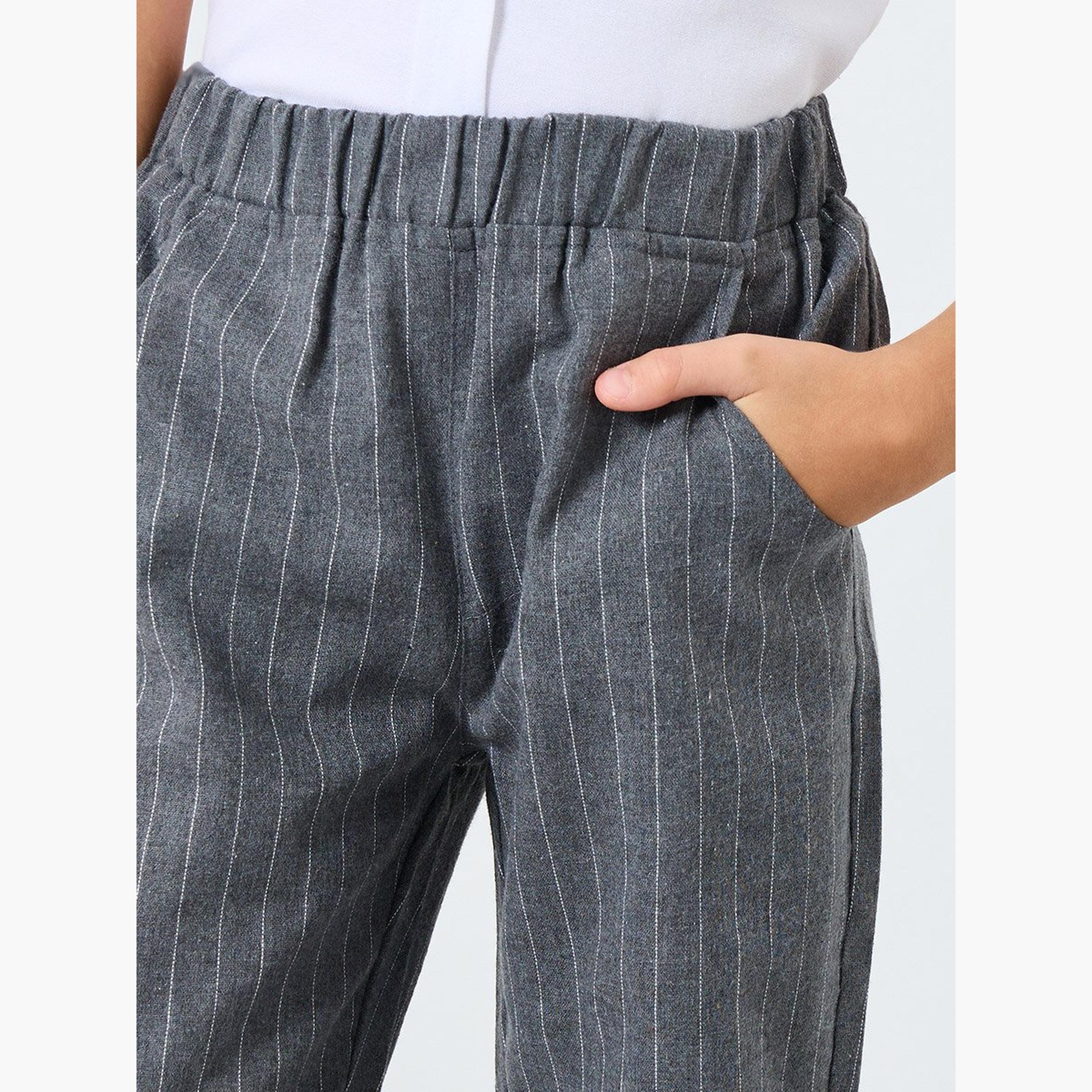 Styli Boys Grey Striped Relaxed Fit Pants-boys-clothing-bottoms-trousers-image-3