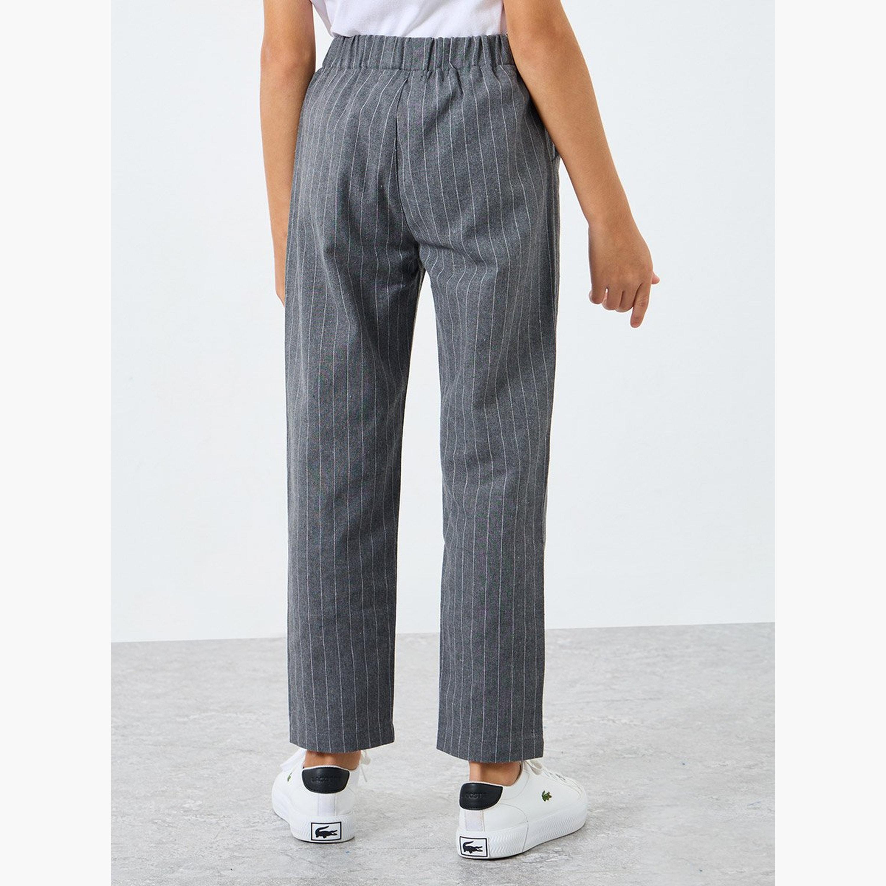 Styli Boys Grey Striped Relaxed Fit Pants-boys-clothing-bottoms-trousers-image-4