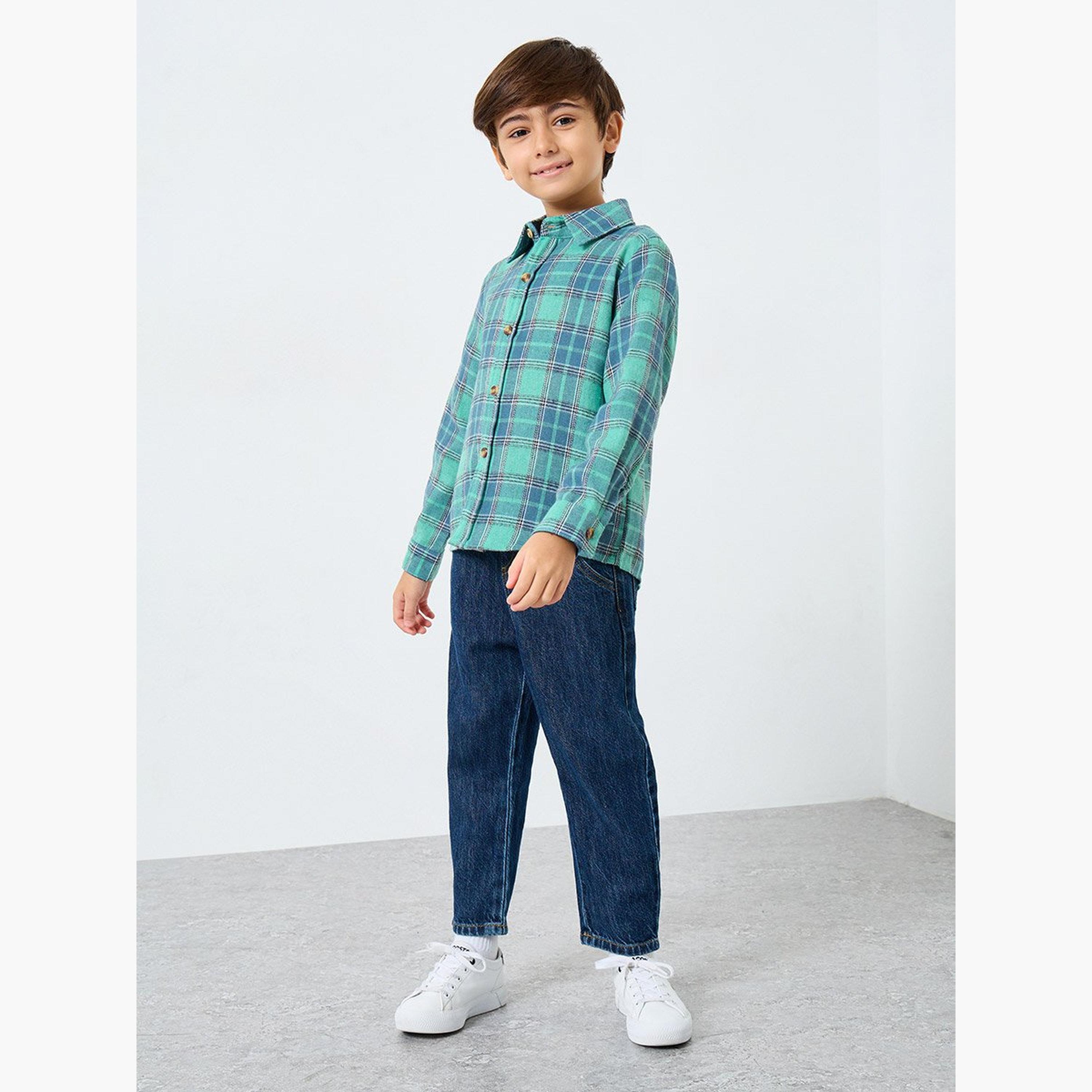 Styli Boys Green Checked Shirt-boys-clothing-shirts-image-2