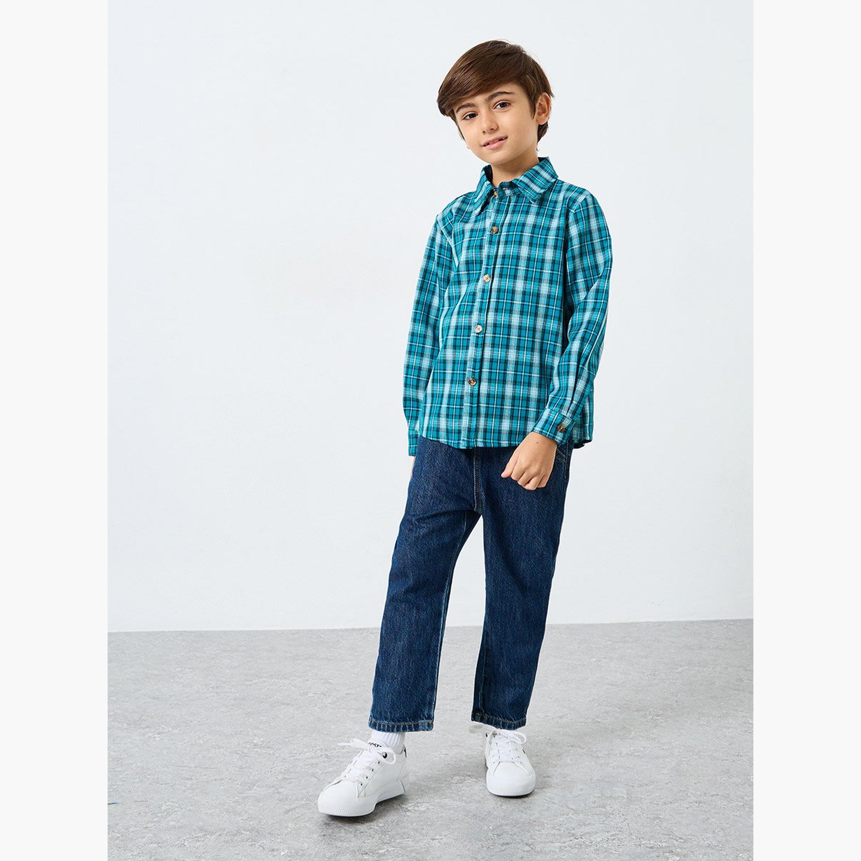 Styli Boys Blue Checkered Long Sleeve Shirt-boys-clothing-shirts-image-2