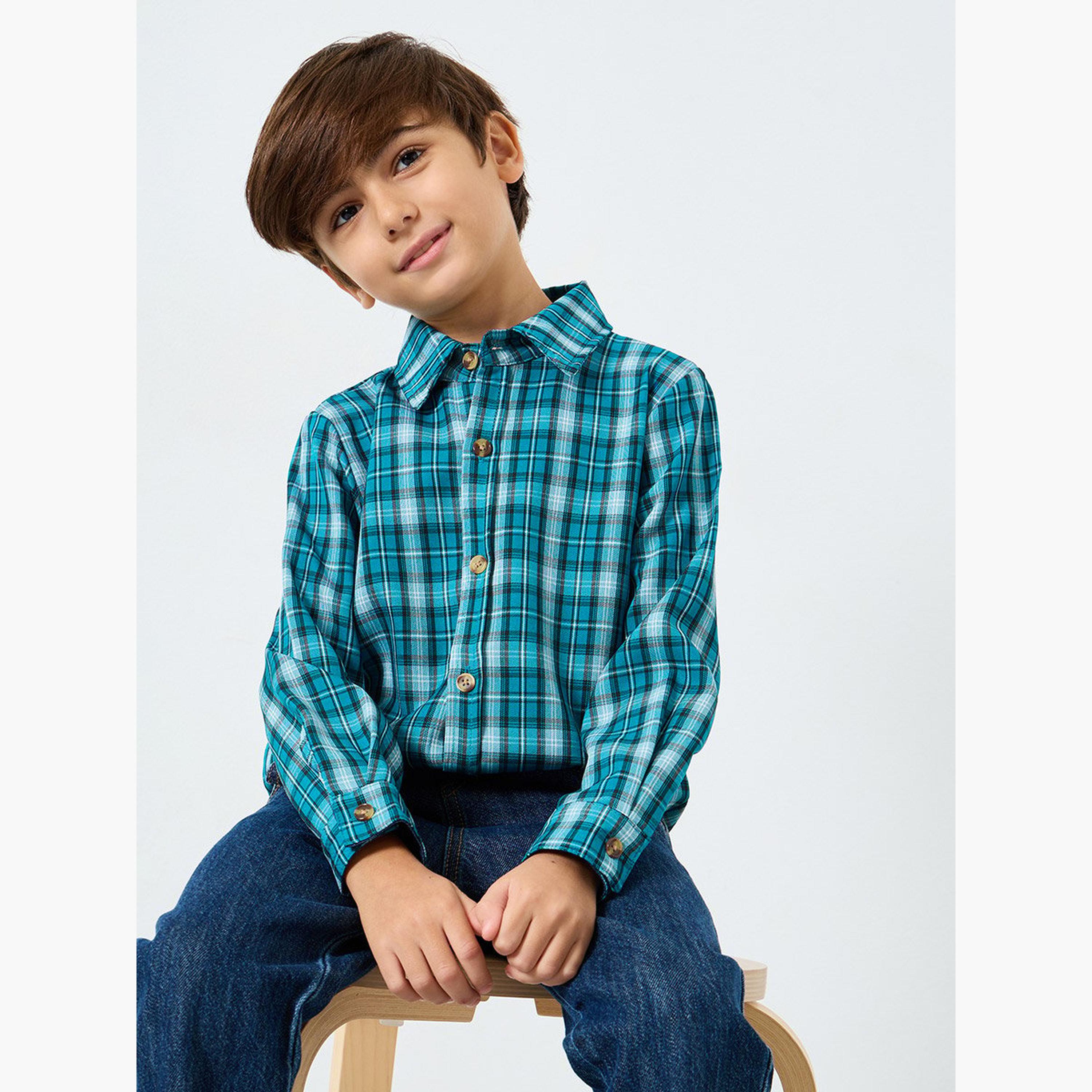 Styli Boys Blue Checkered Long Sleeve Shirt-boys-clothing-shirts-image-3