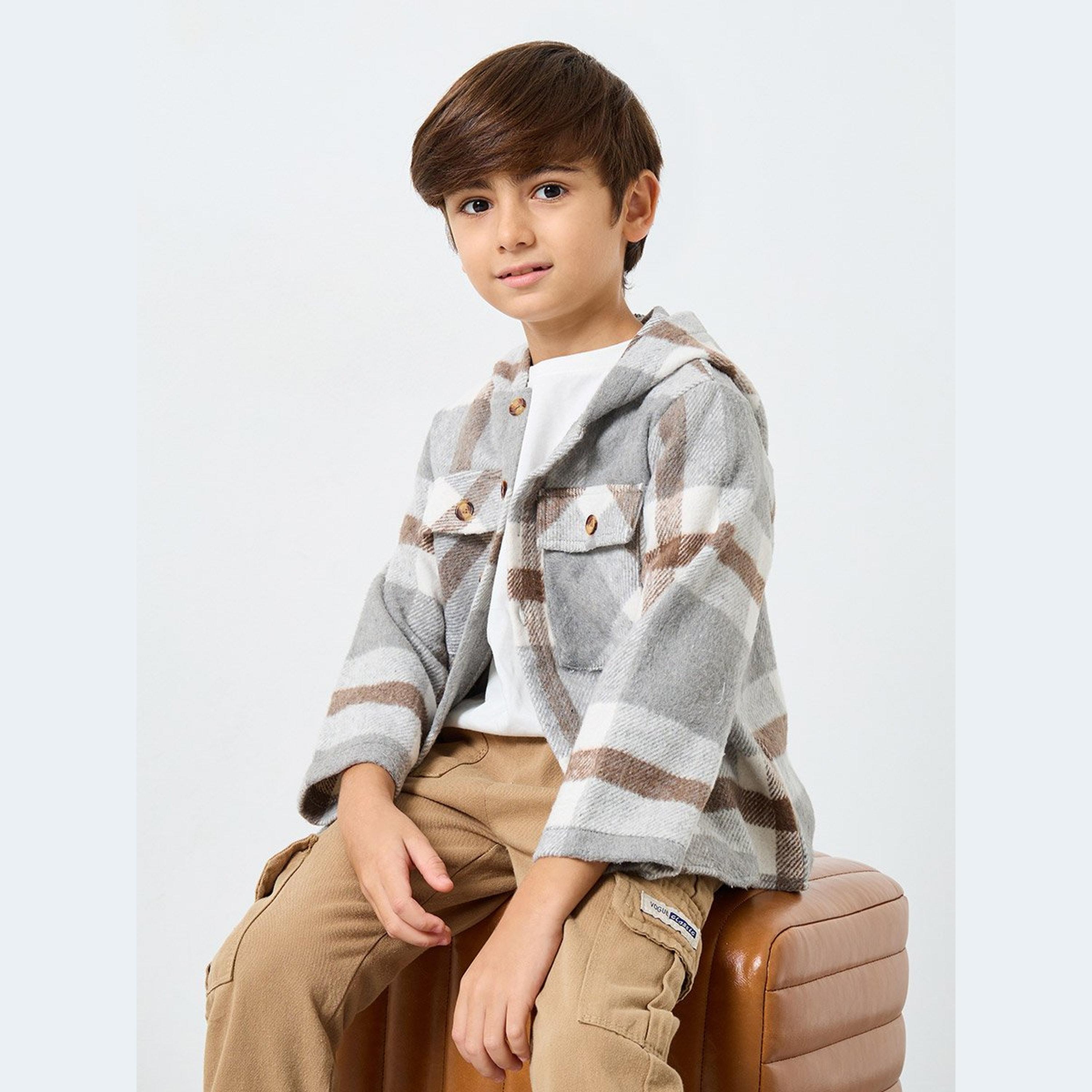 Styli Boys Grey Checkered Hooded Jacket-boys-clothing-jacketsandcoats-image-3