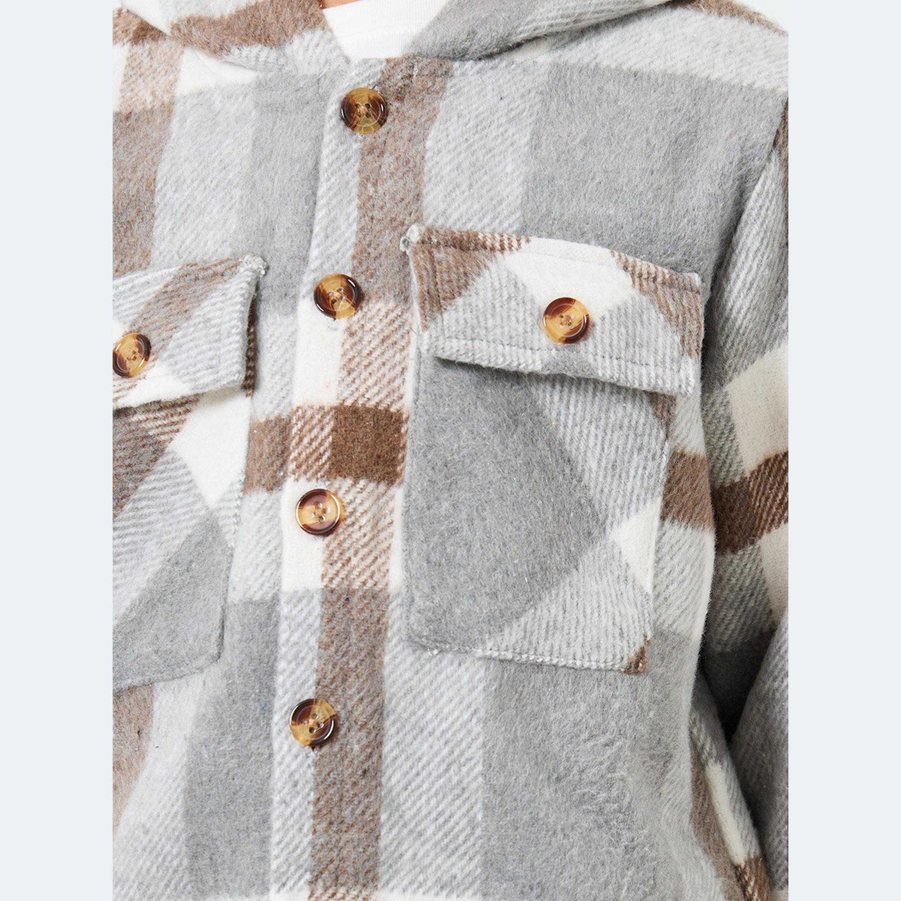 Styli Boys Grey Checkered Hooded Jacket-boys-clothing-jacketsandcoats-image-4