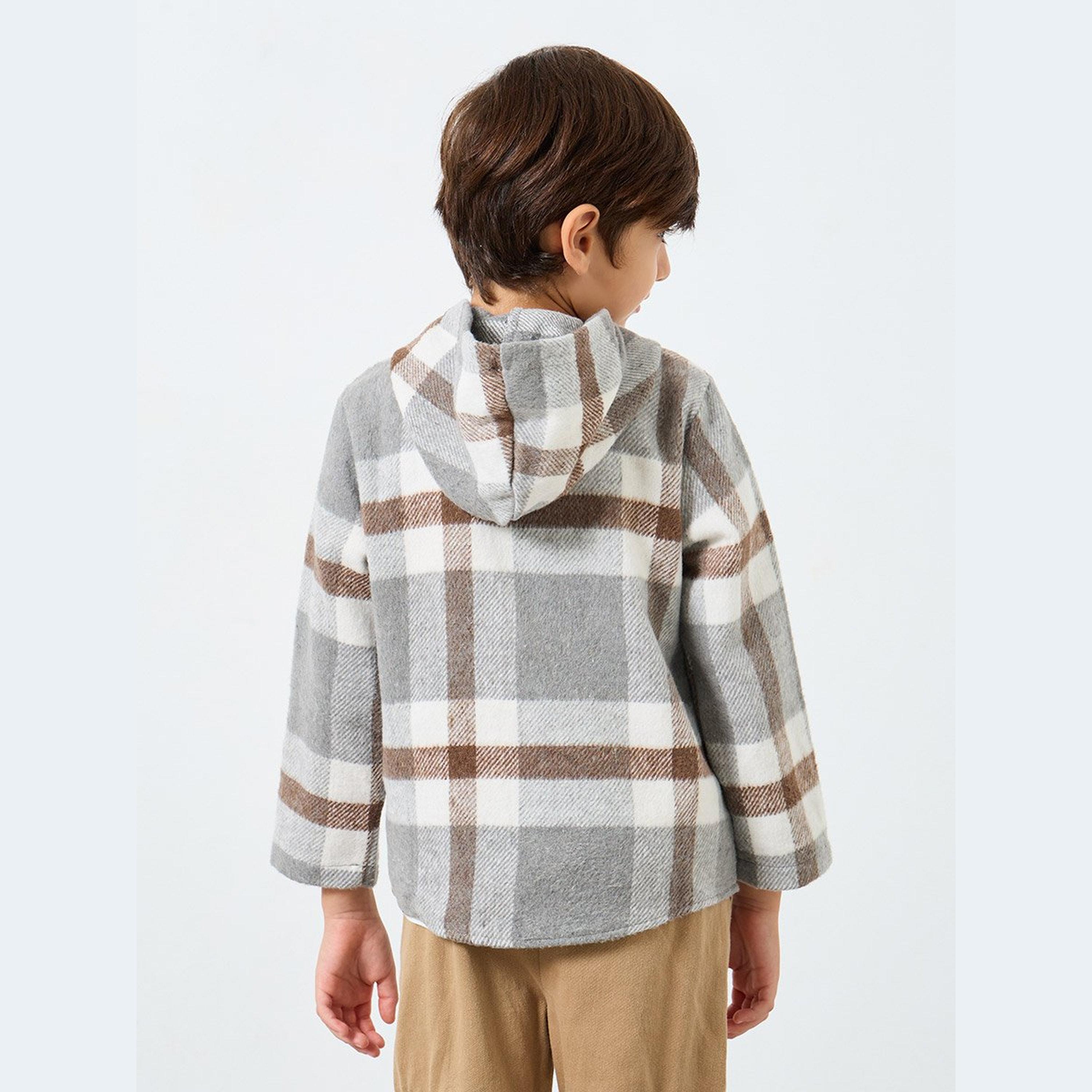 Styli Boys Grey Checkered Hooded Jacket-boys-clothing-jacketsandcoats-image-5