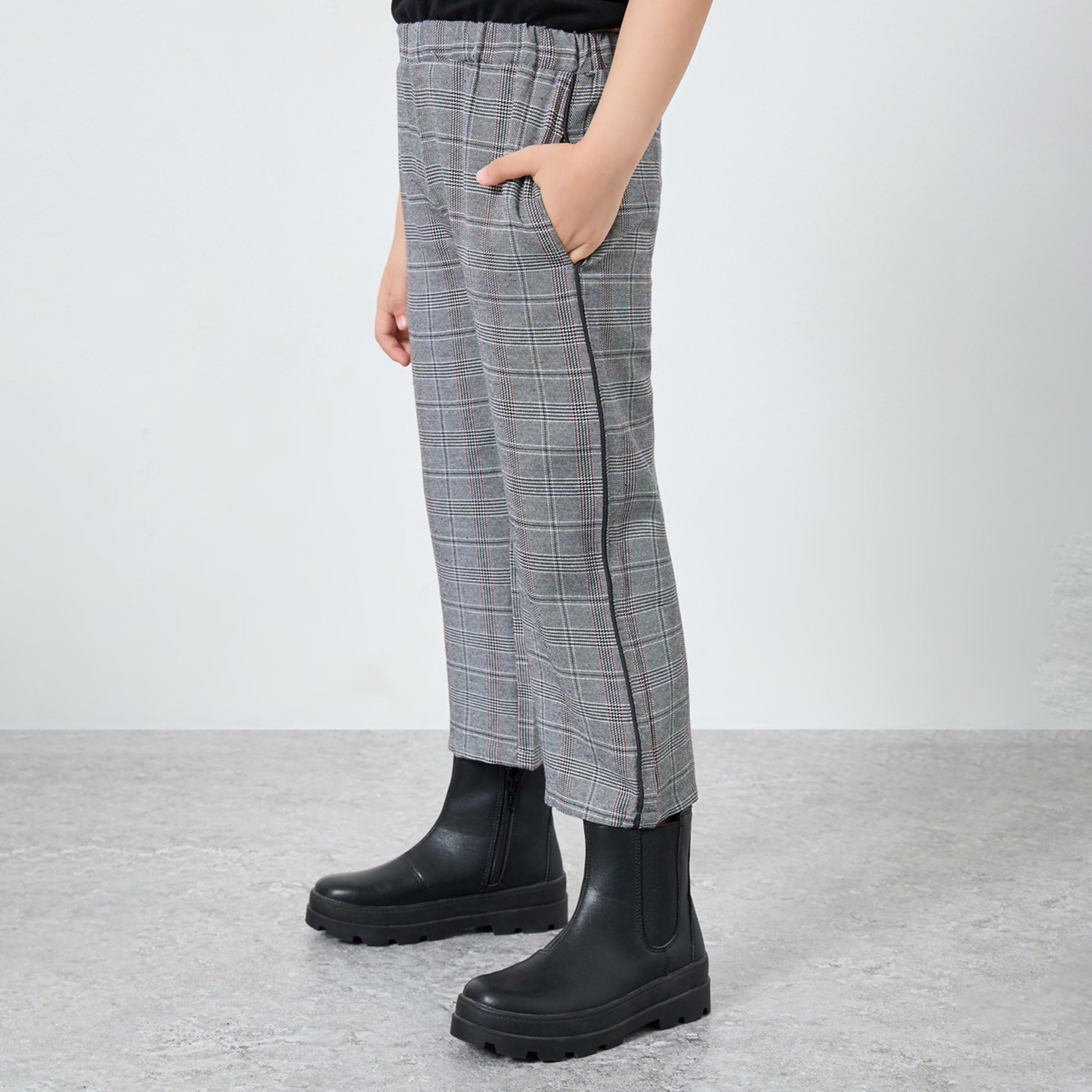Styli Girls Checked Elastic Waist Pants-girls-clothing-bottoms-trousers-image-1