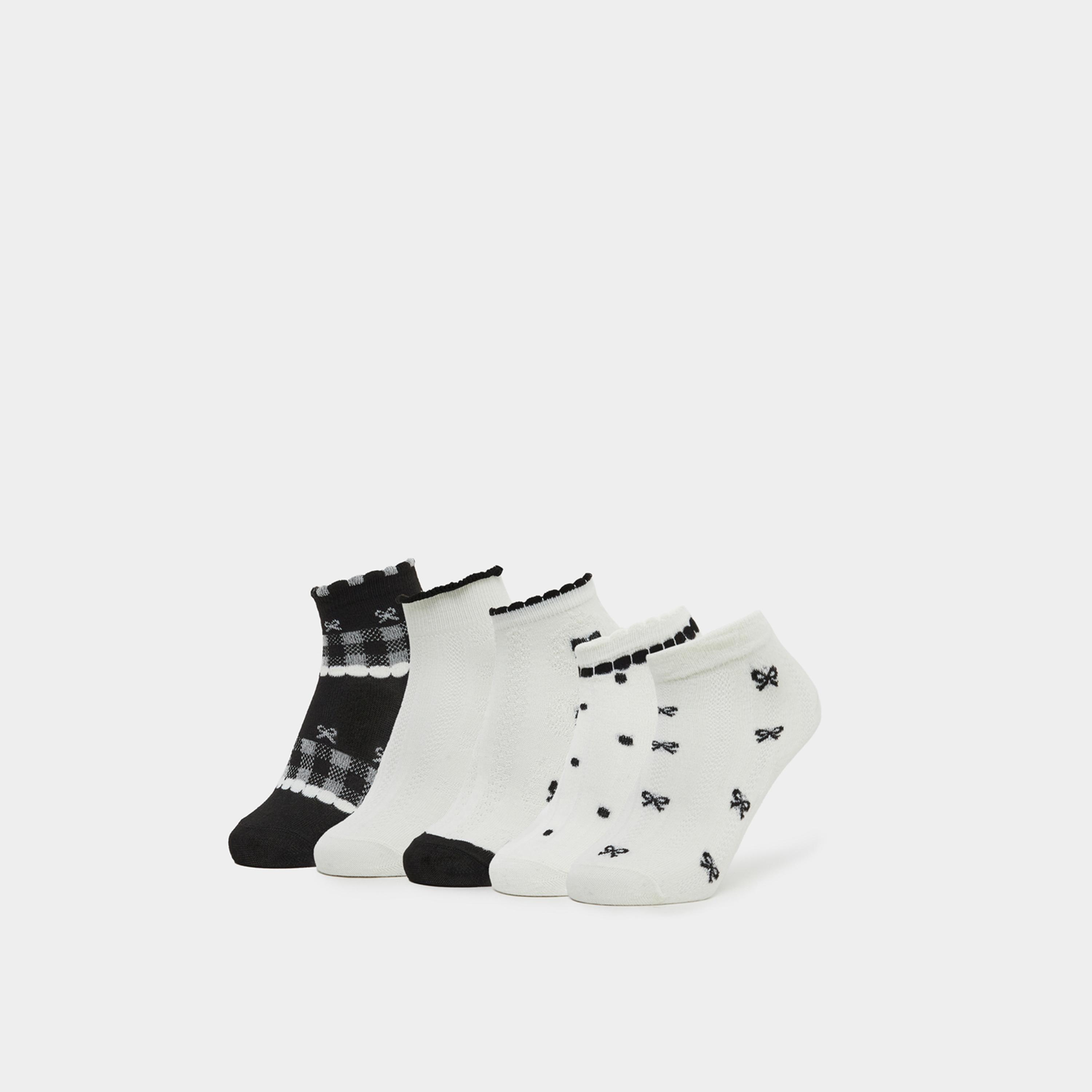 ستايلي - عبوة من 5 جوارب بنقشة فيونكة للبنات-girls-accessories-socks-image-1
