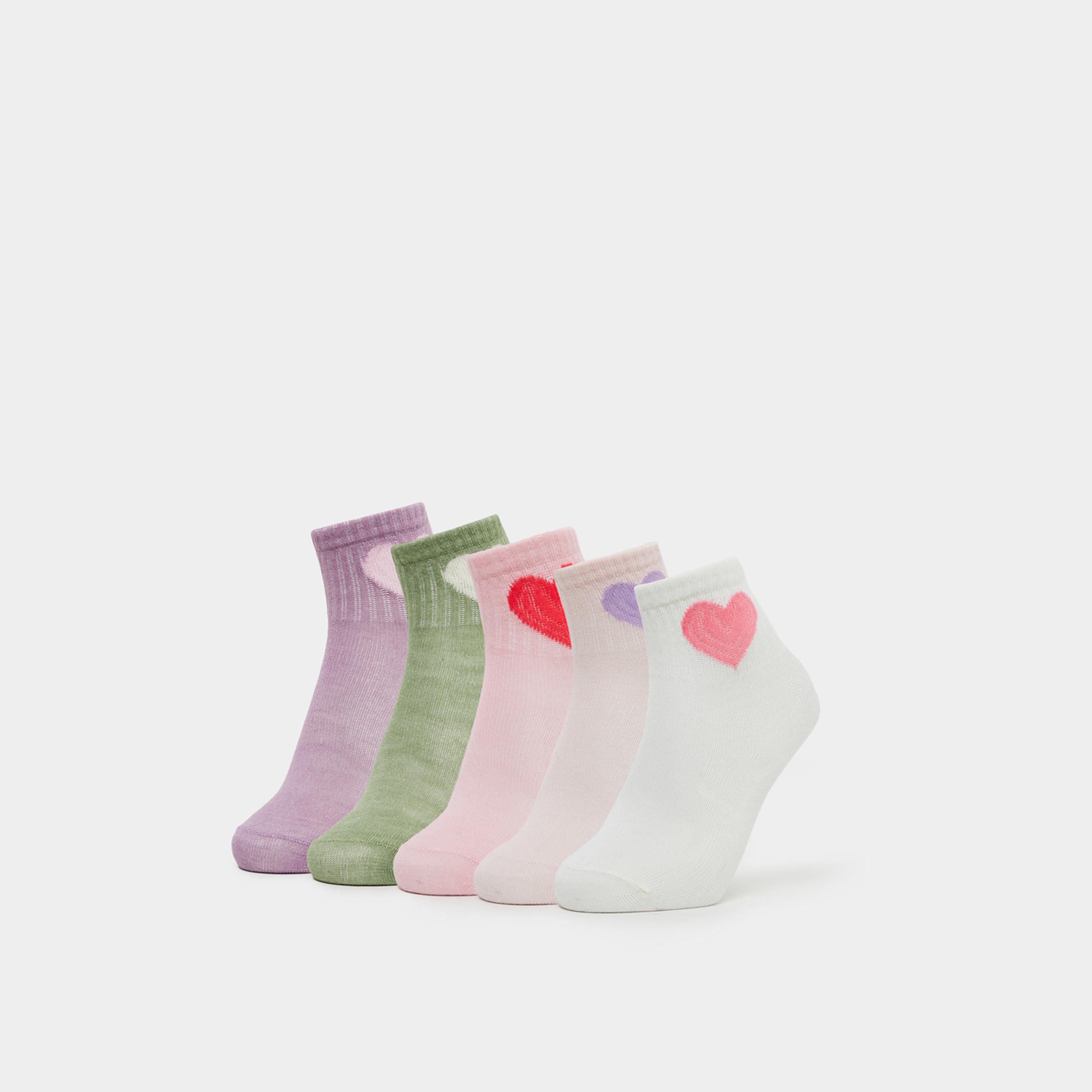 Styli Pack of 5 - Girls Heart Pattern Socks-girls-accessories-socks-image-1