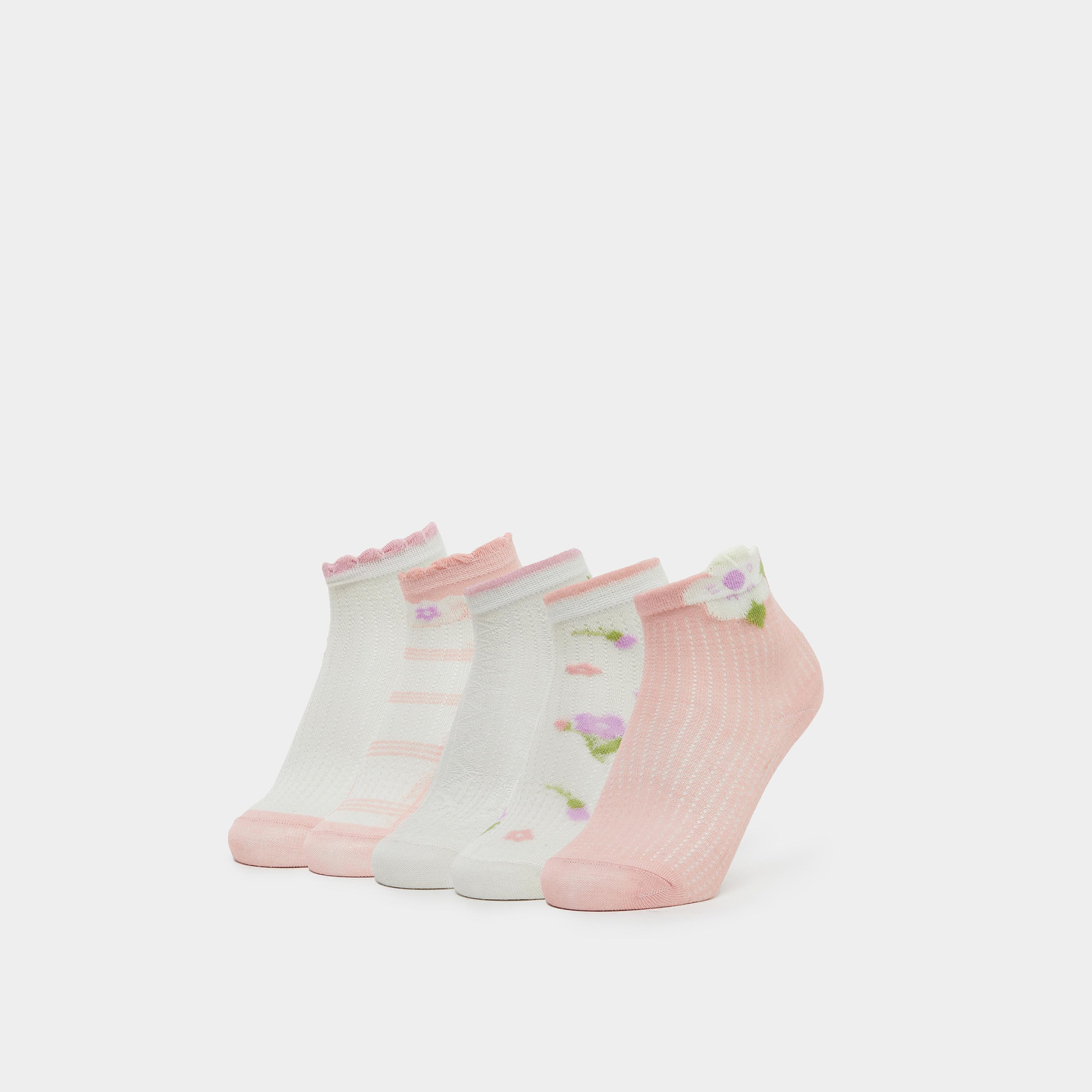 ستايلي - عبوة من 5 جوارب بنقشة زهور للبنات-girls-accessories-socks-image-1