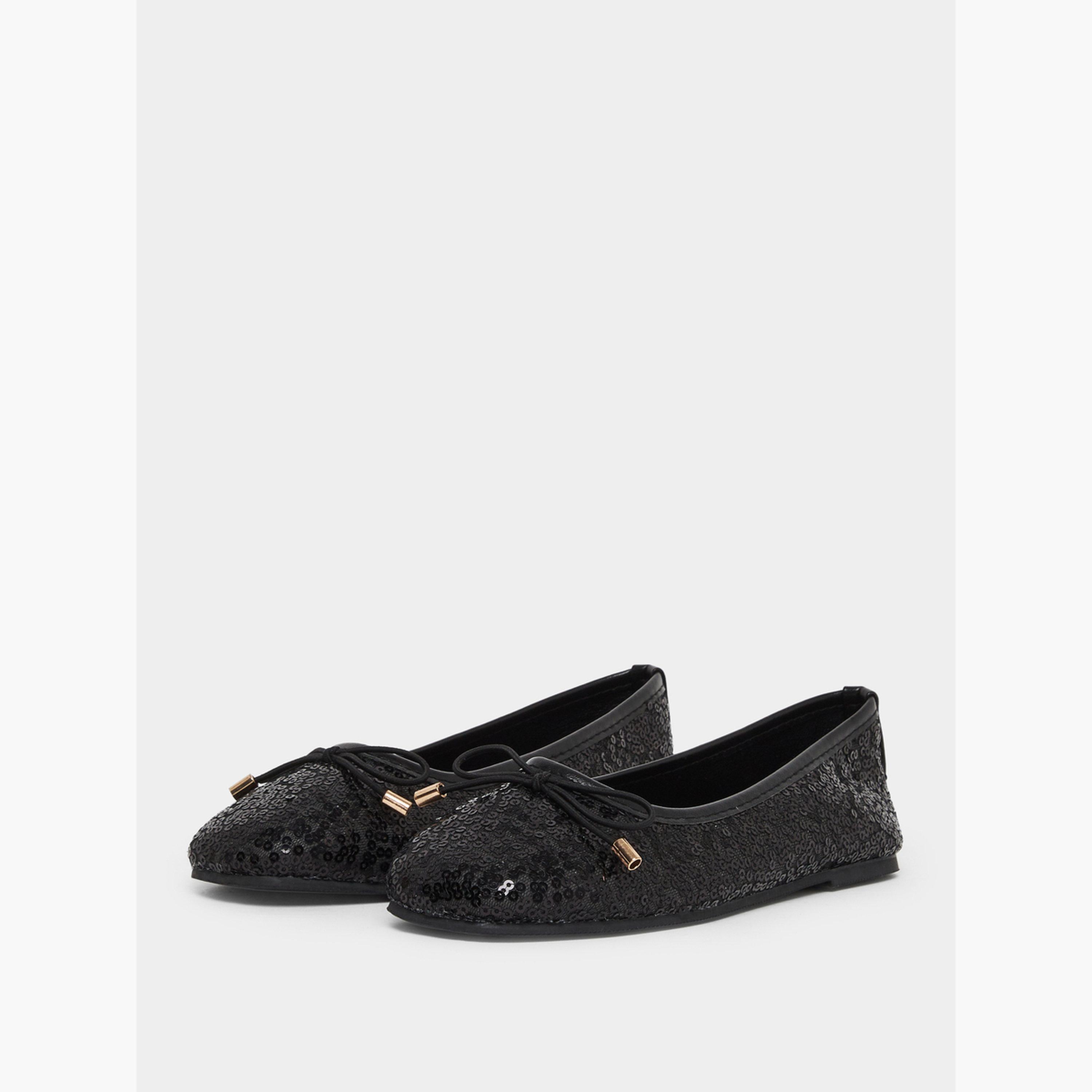 Styli Girls Black Sequin Ballet Flats-girls-shoes-ballerinas-image-1
