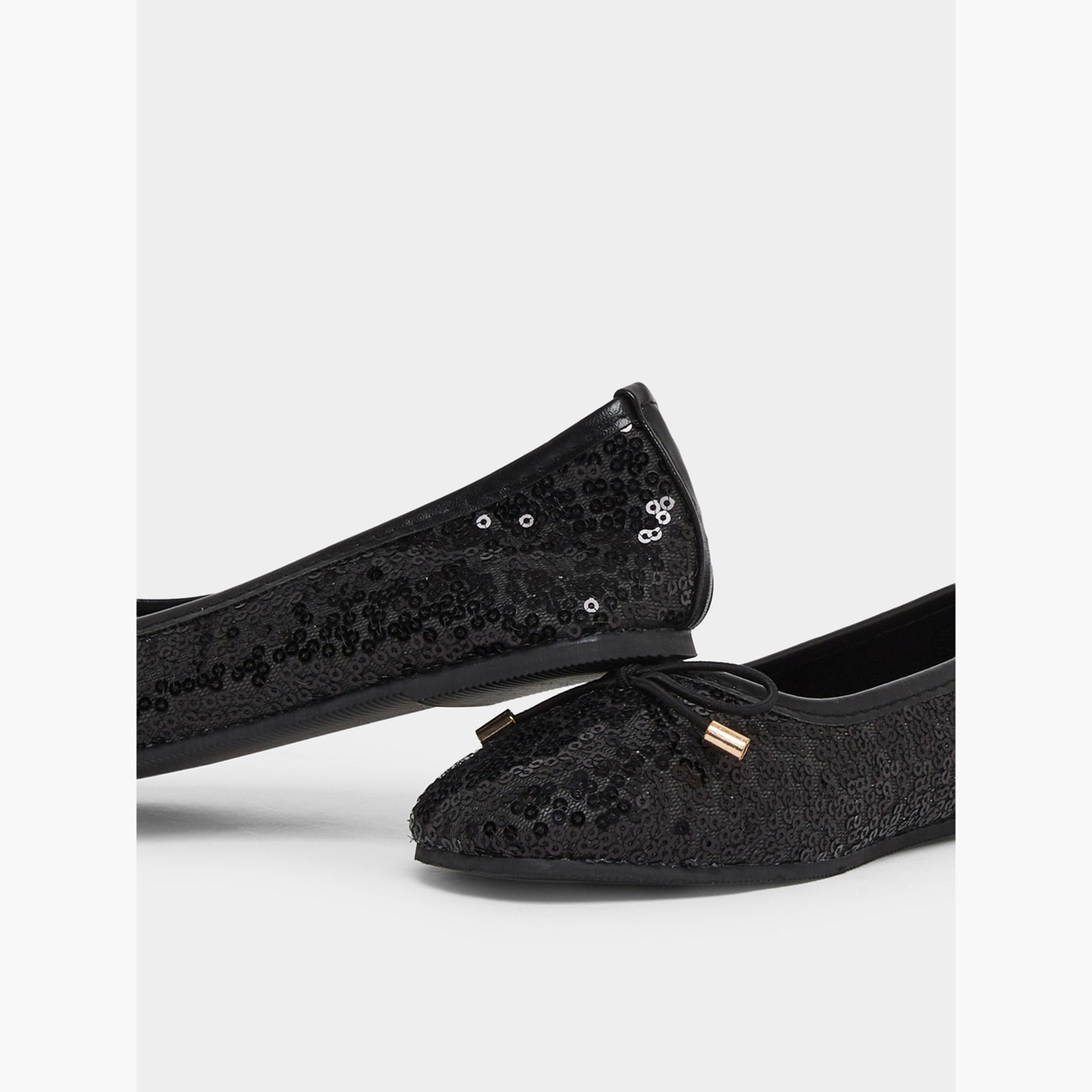 ستايلي - حذاء باليه أسود مزين بالترتر للبنات-girls-shoes-ballerinas-image-3