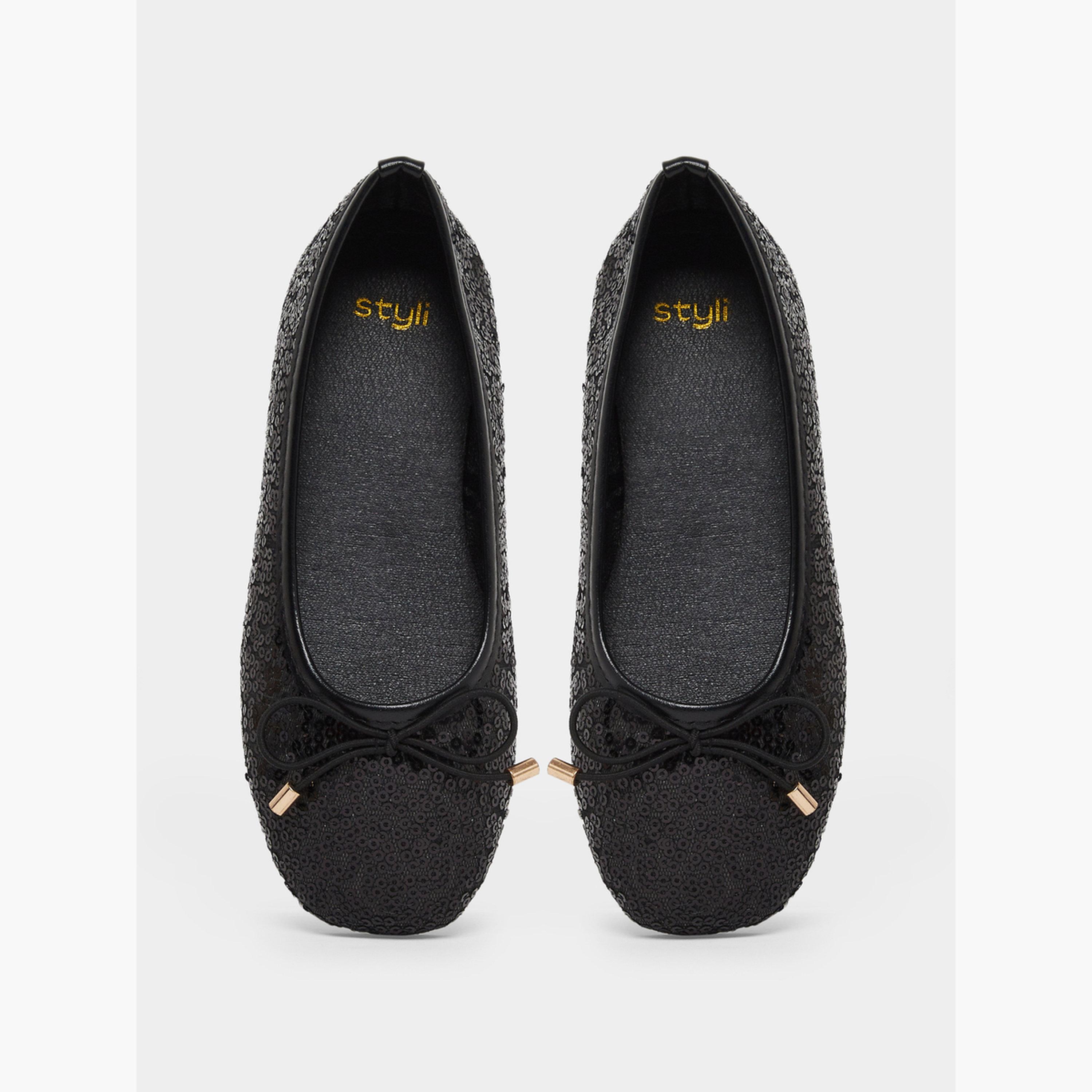 Styli Girls Black Sequin Ballet Flats-girls-shoes-ballerinas-image-5