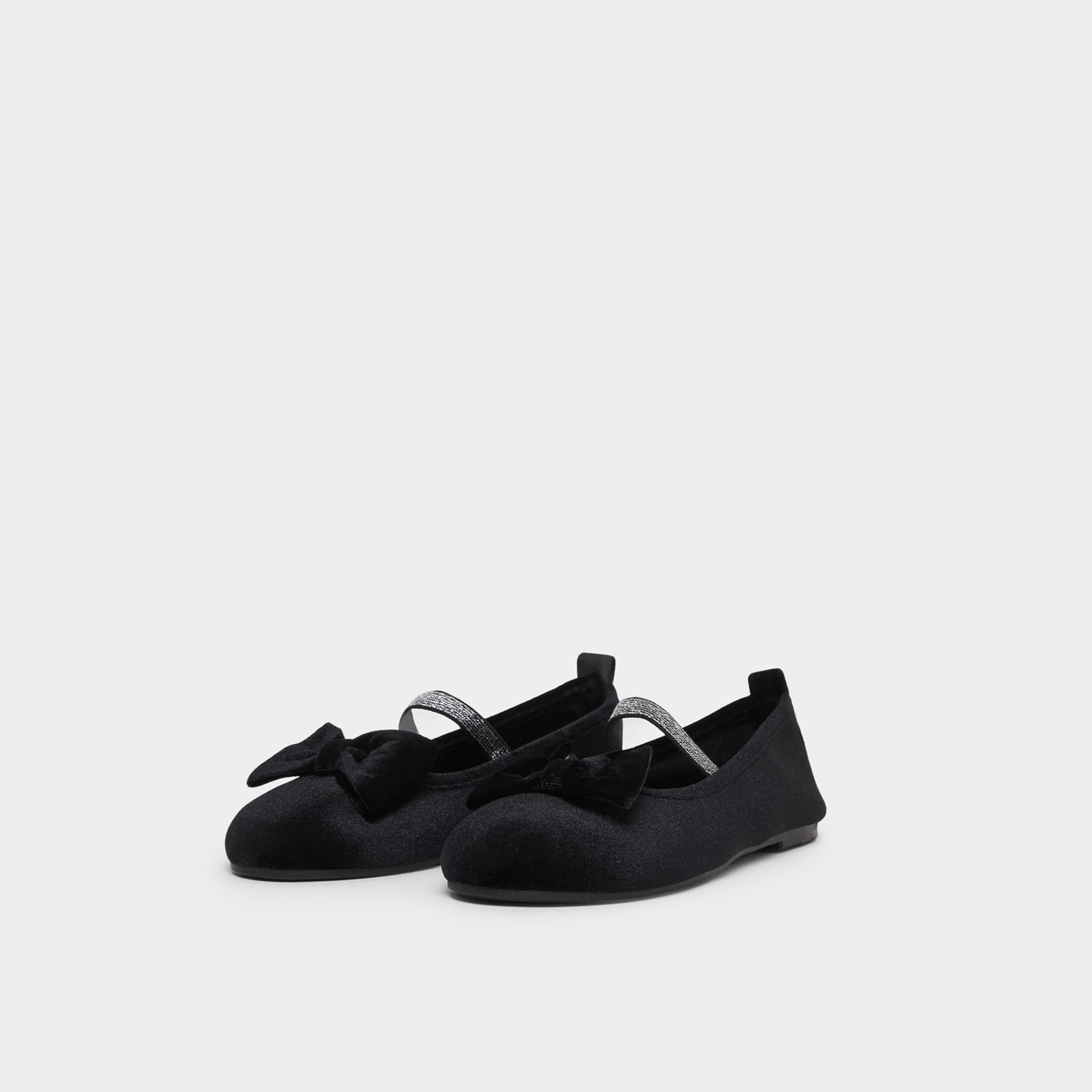 Styli Teens Black Bow Detail Ballet Flats-girls-shoes-ballerinas-image-1